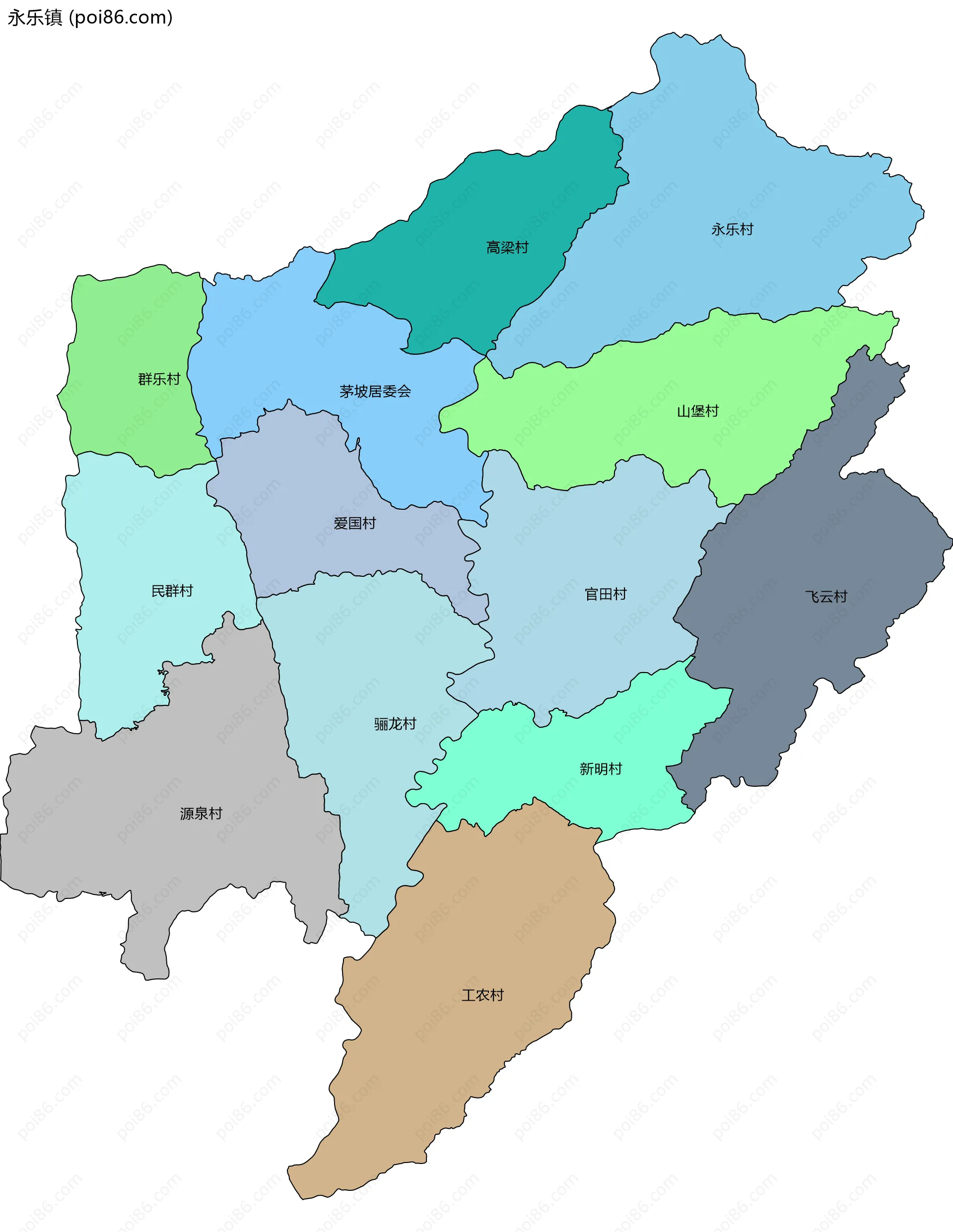 永乐镇边界地图(五级行政区划)