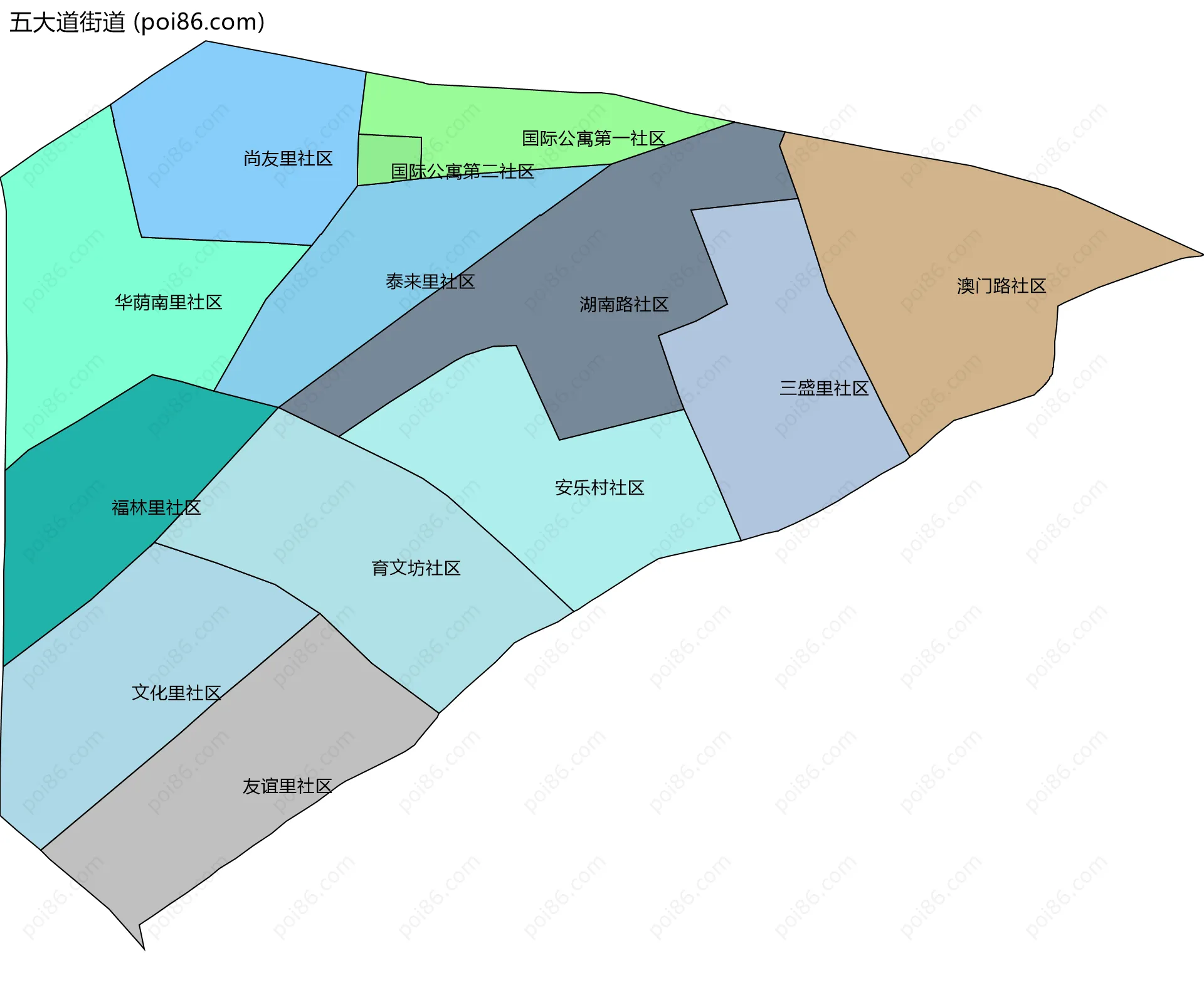 五大道街道边界地图(五级行政区划)