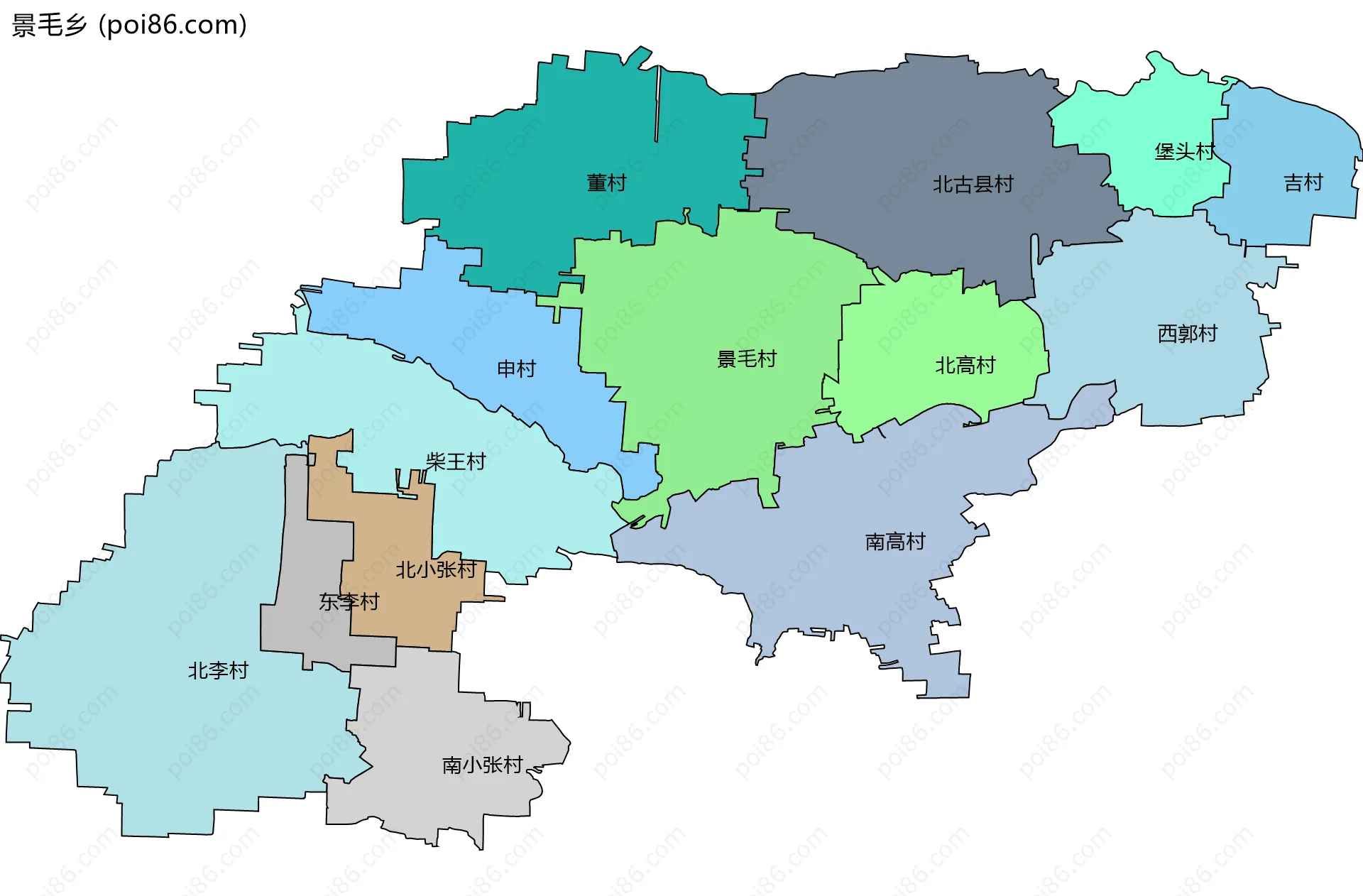 景毛乡边界地图(五级行政区划)