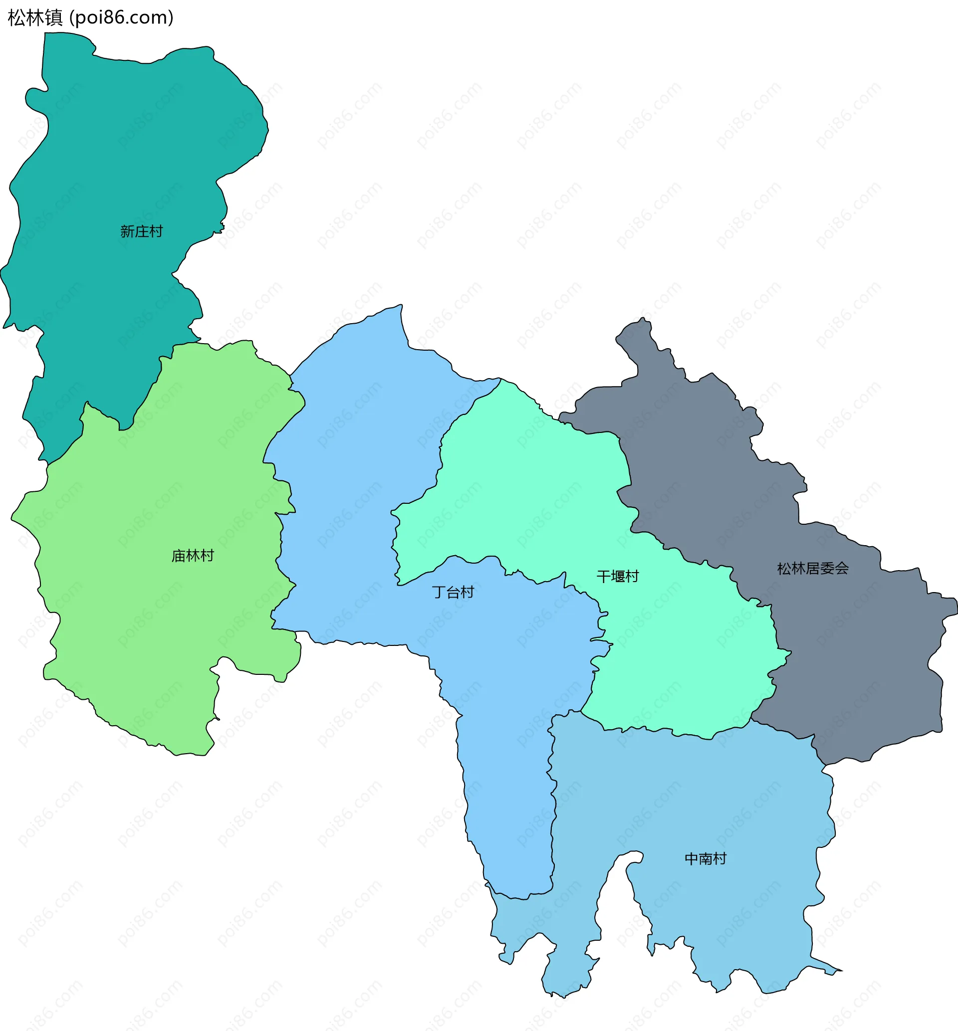 松林镇边界地图(五级行政区划)