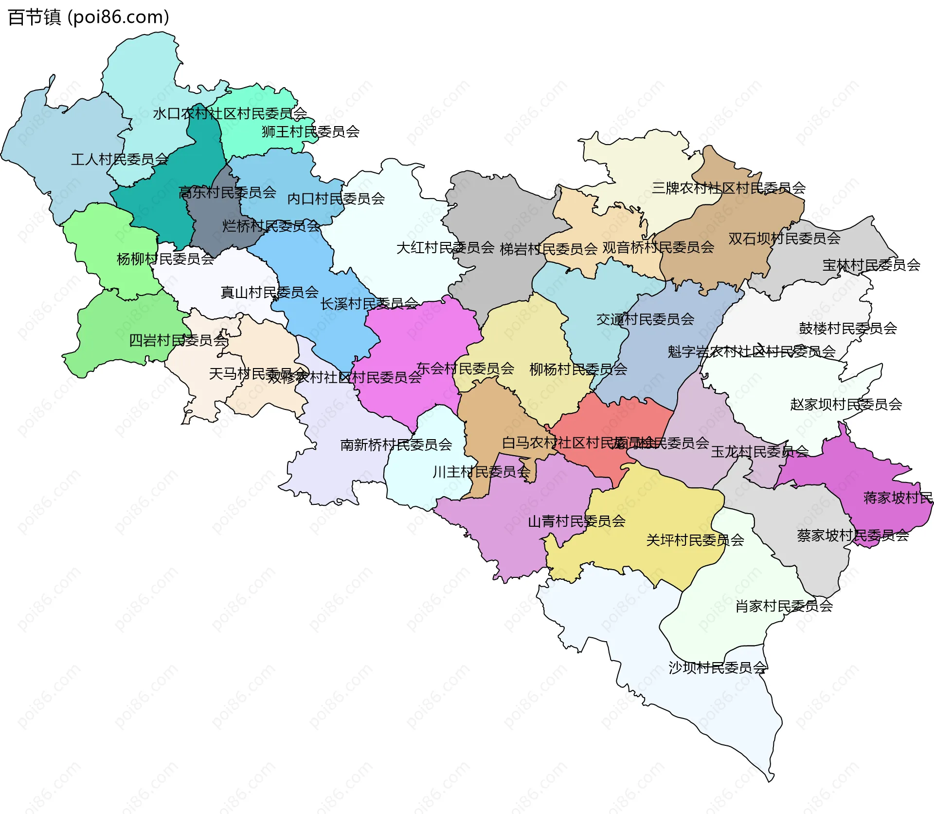 百节镇边界地图(五级行政区划)