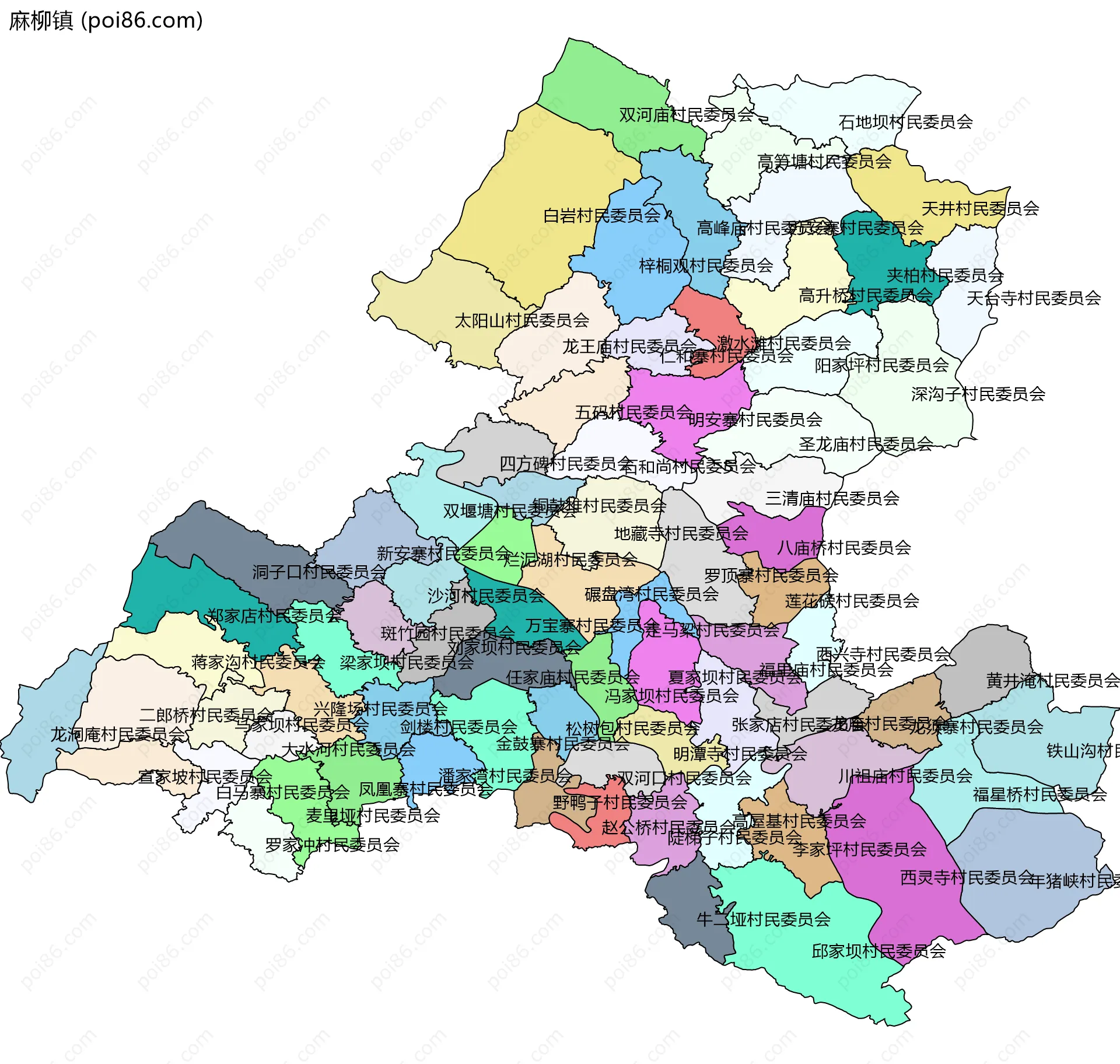 麻柳镇边界地图(五级行政区划)