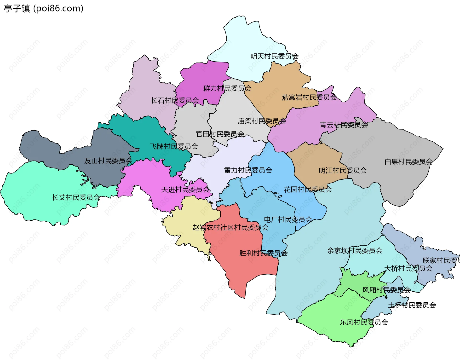 亭子镇边界地图(五级行政区划)