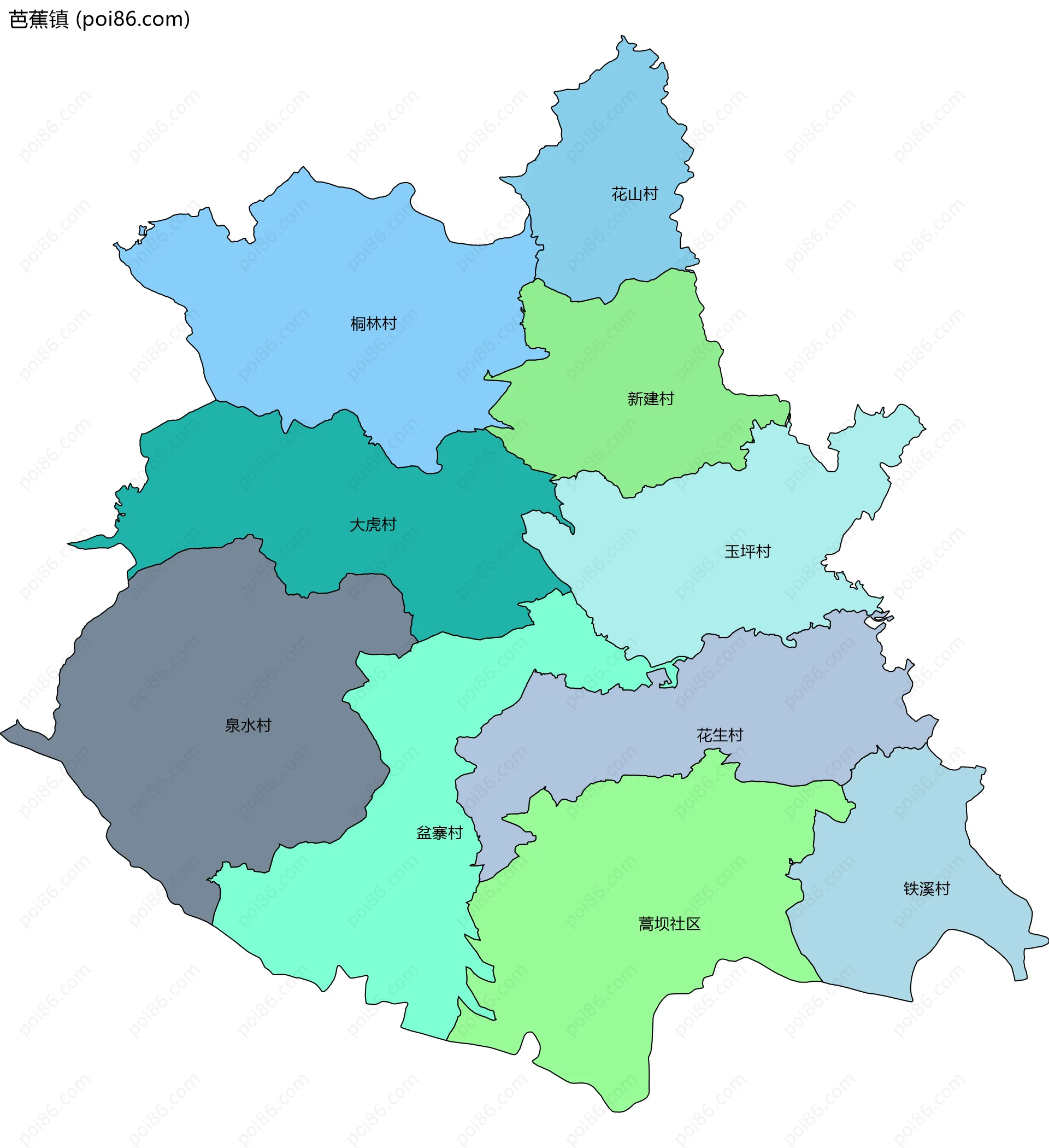 芭蕉镇边界地图(五级行政区划)