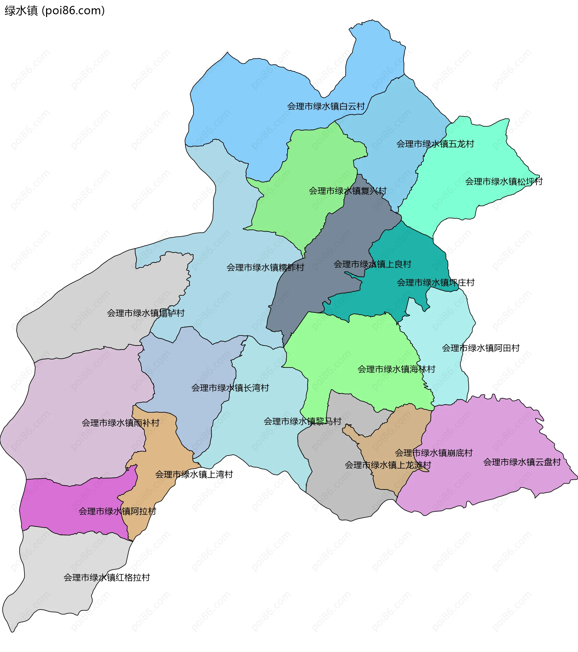 绿水镇边界地图(五级行政区划)