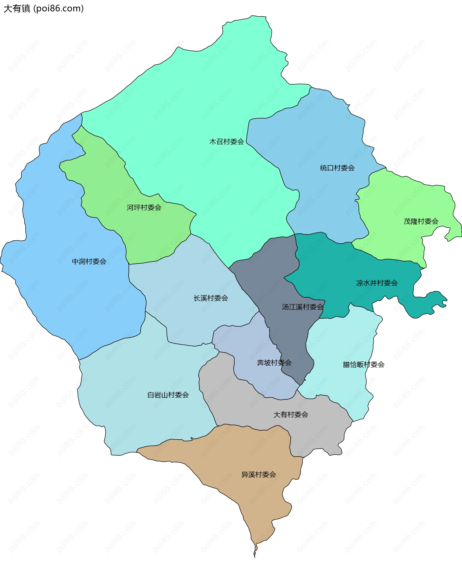 大有镇边界地图(五级行政区划)