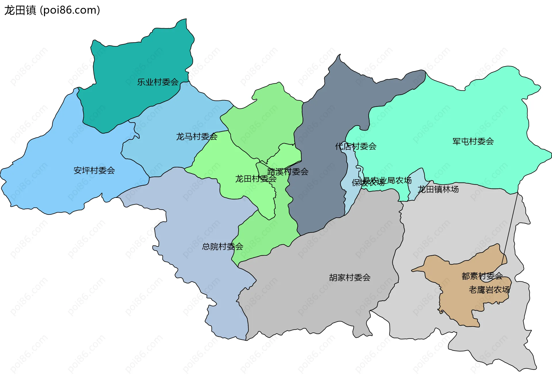 龙田镇边界地图(五级行政区划)