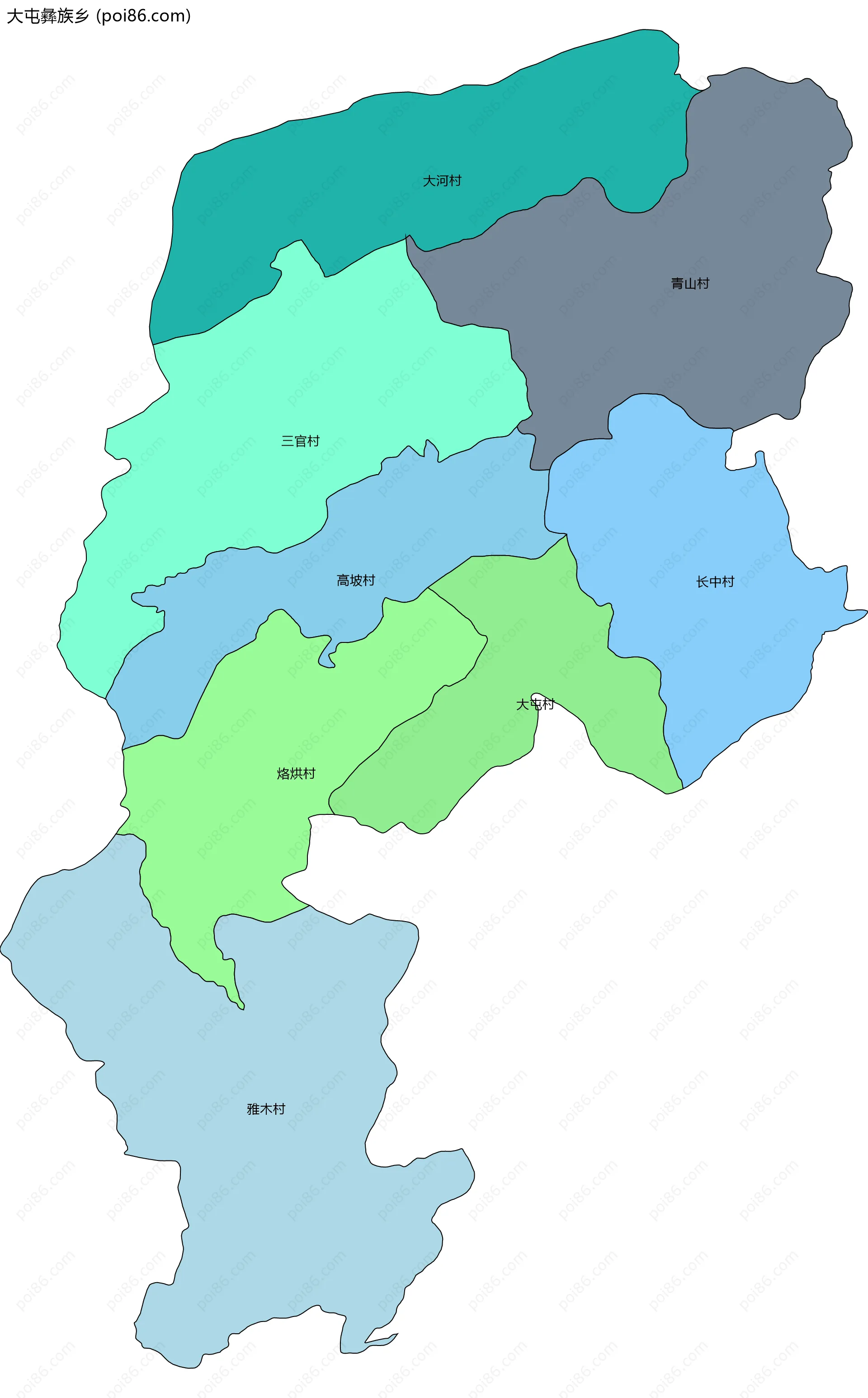 大屯彝族乡边界地图(五级行政区划)