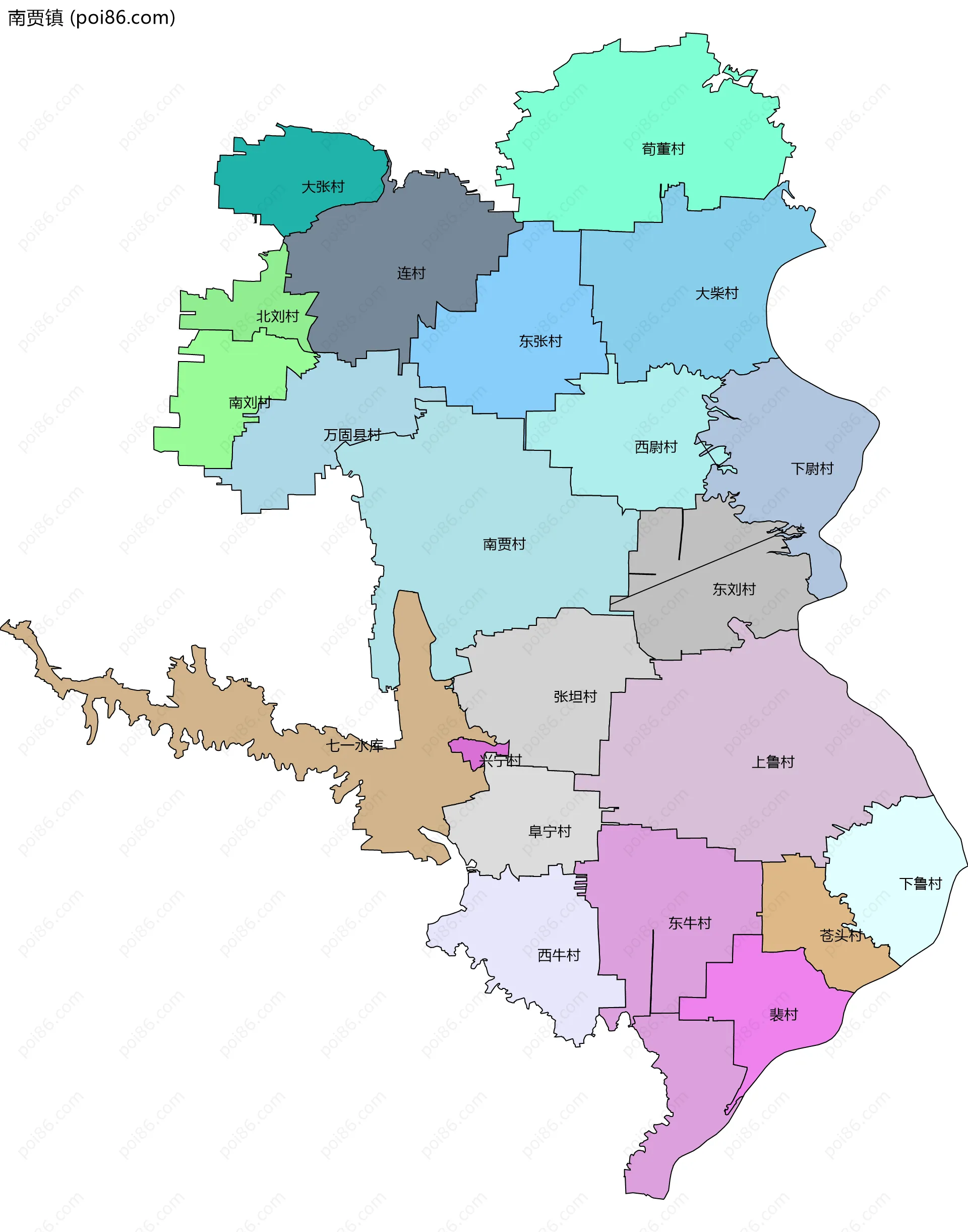 南贾镇边界地图(五级行政区划)