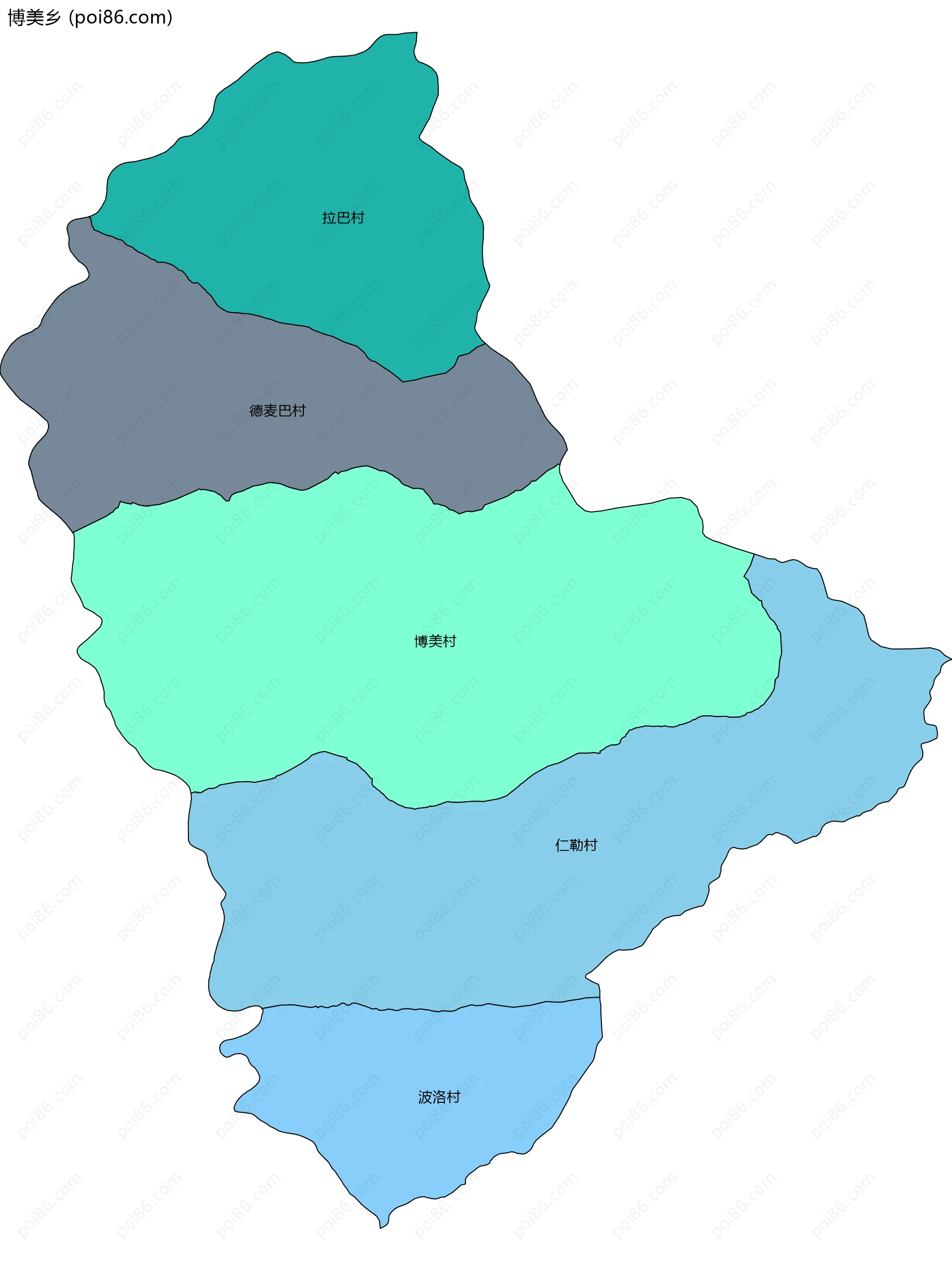 博美乡边界地图(五级行政区划)