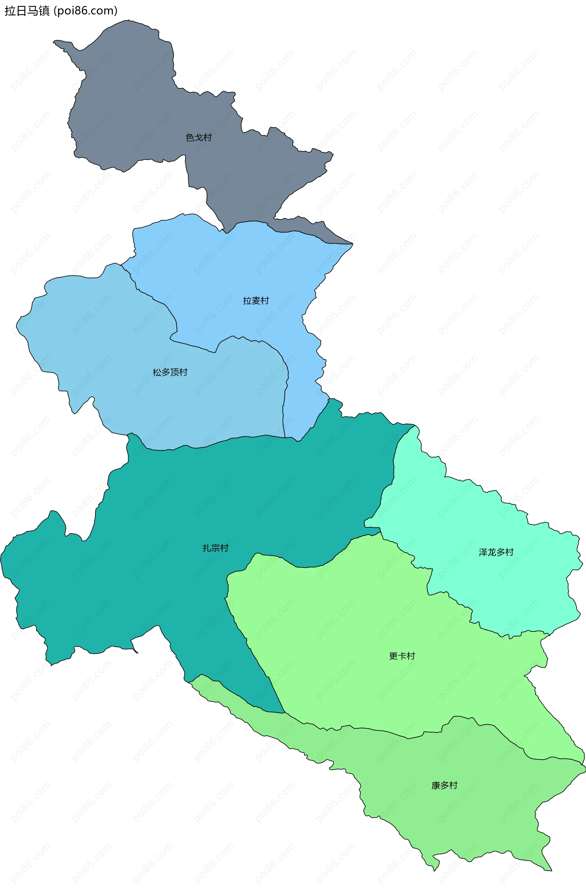 拉日马镇边界地图(五级行政区划)
