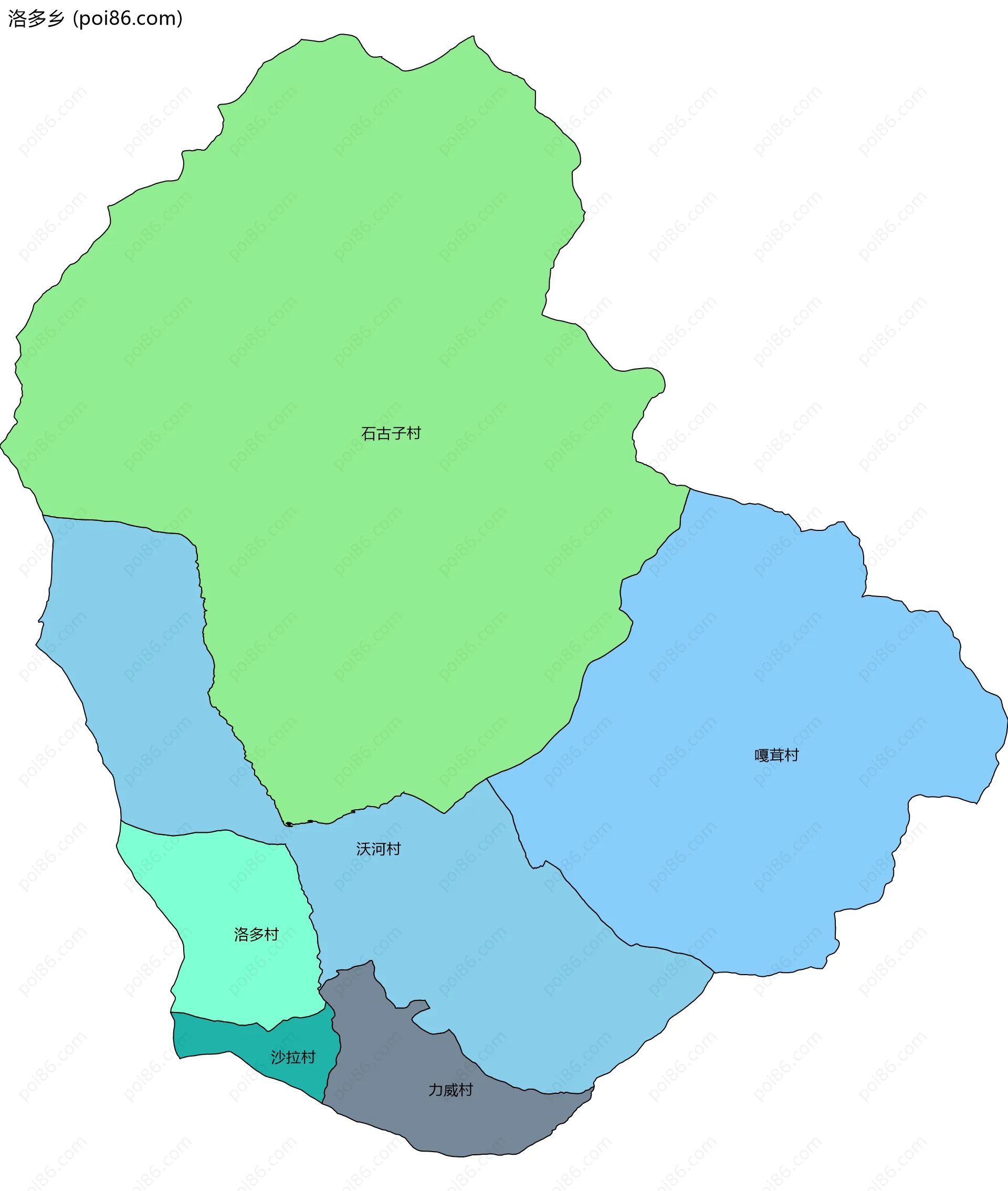 洛多乡边界地图(五级行政区划)