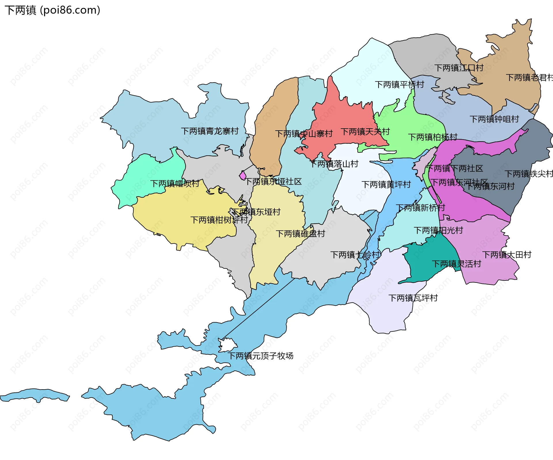 下两镇边界地图(五级行政区划)
