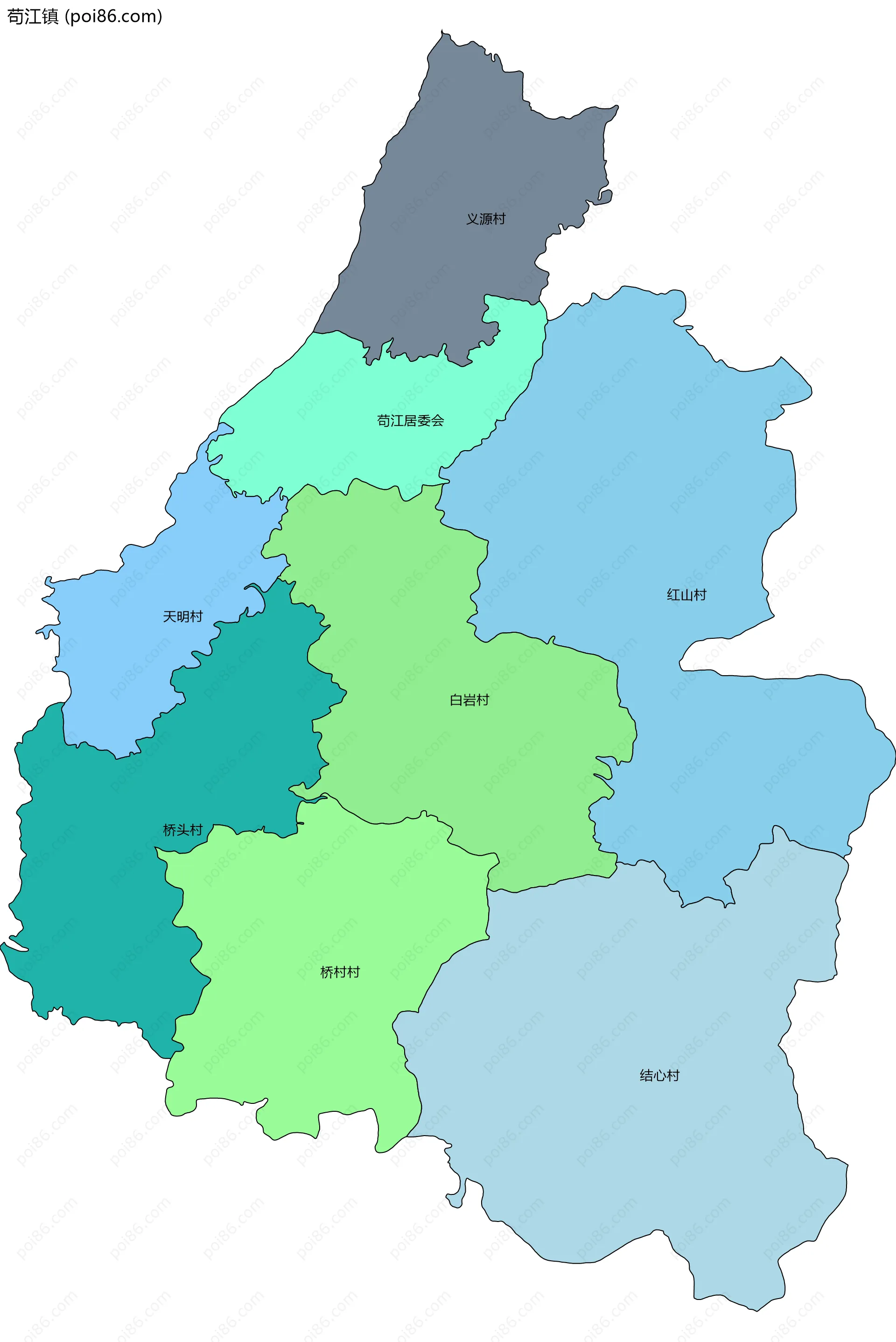 苟江镇边界地图(五级行政区划)