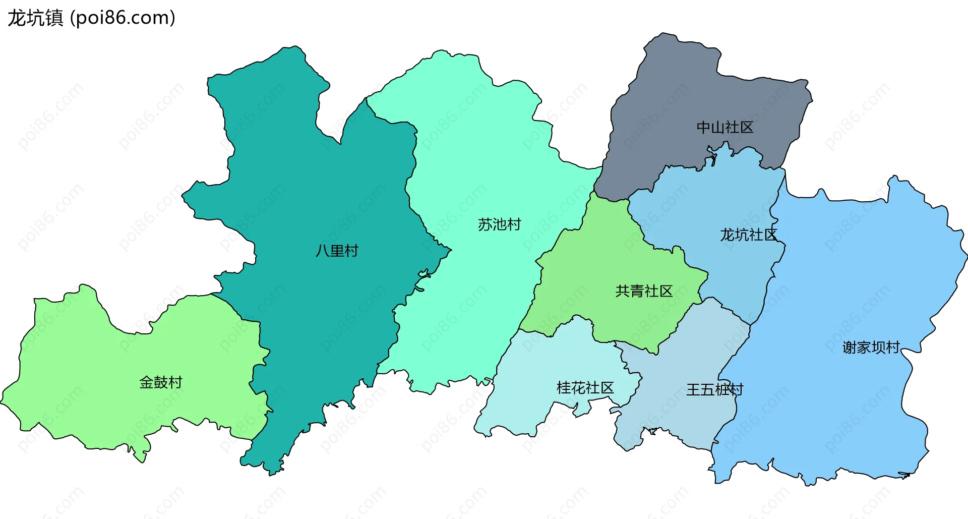 龙坑镇边界地图(五级行政区划)