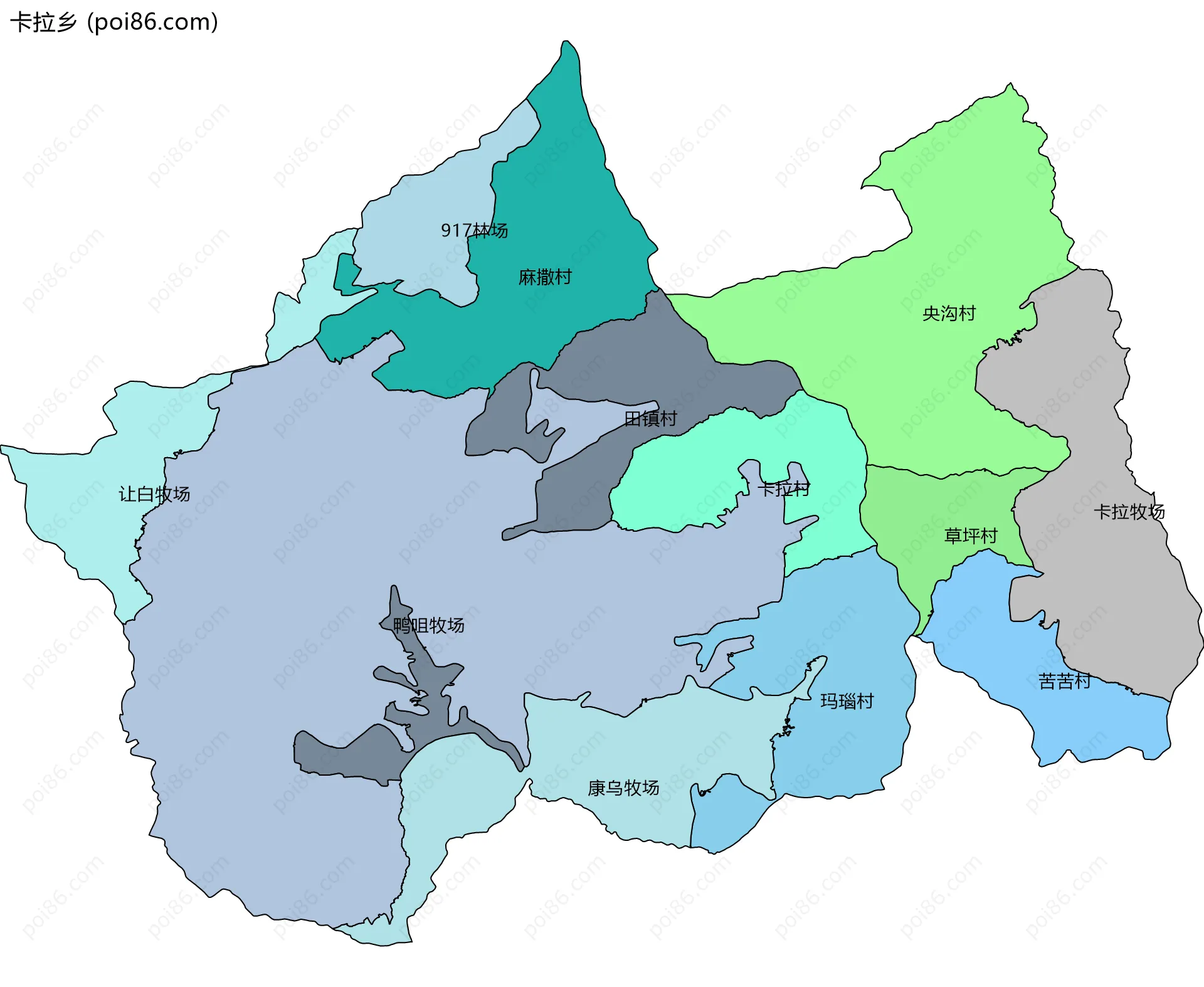 卡拉乡边界地图(五级行政区划)