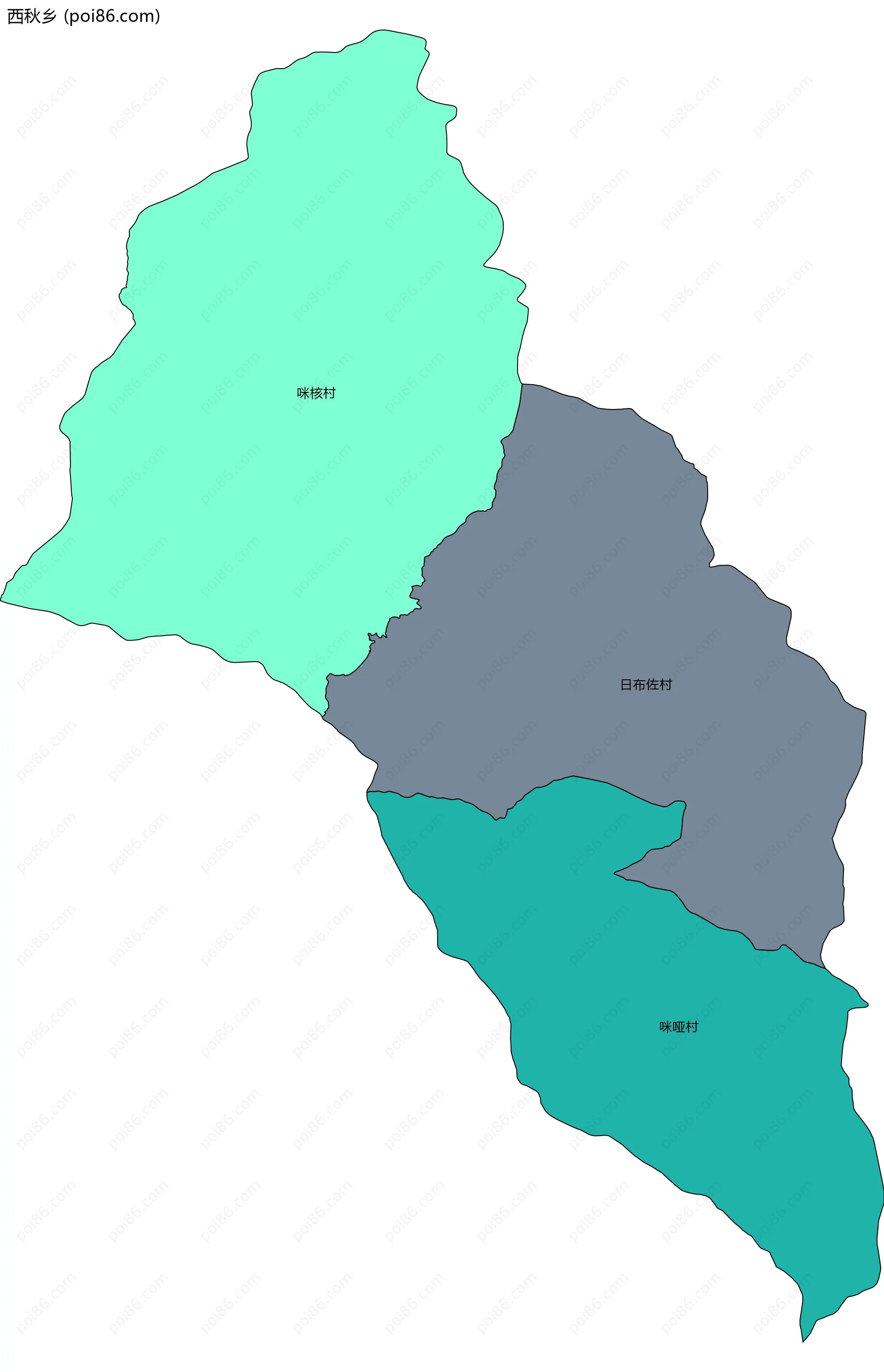 西秋乡边界地图(五级行政区划)