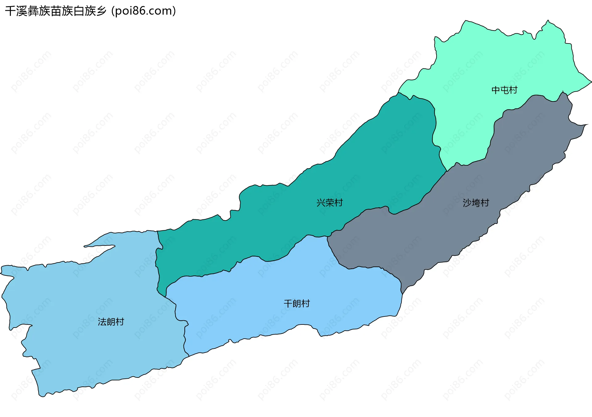 千溪彝族苗族白族乡边界地图(五级行政区划)