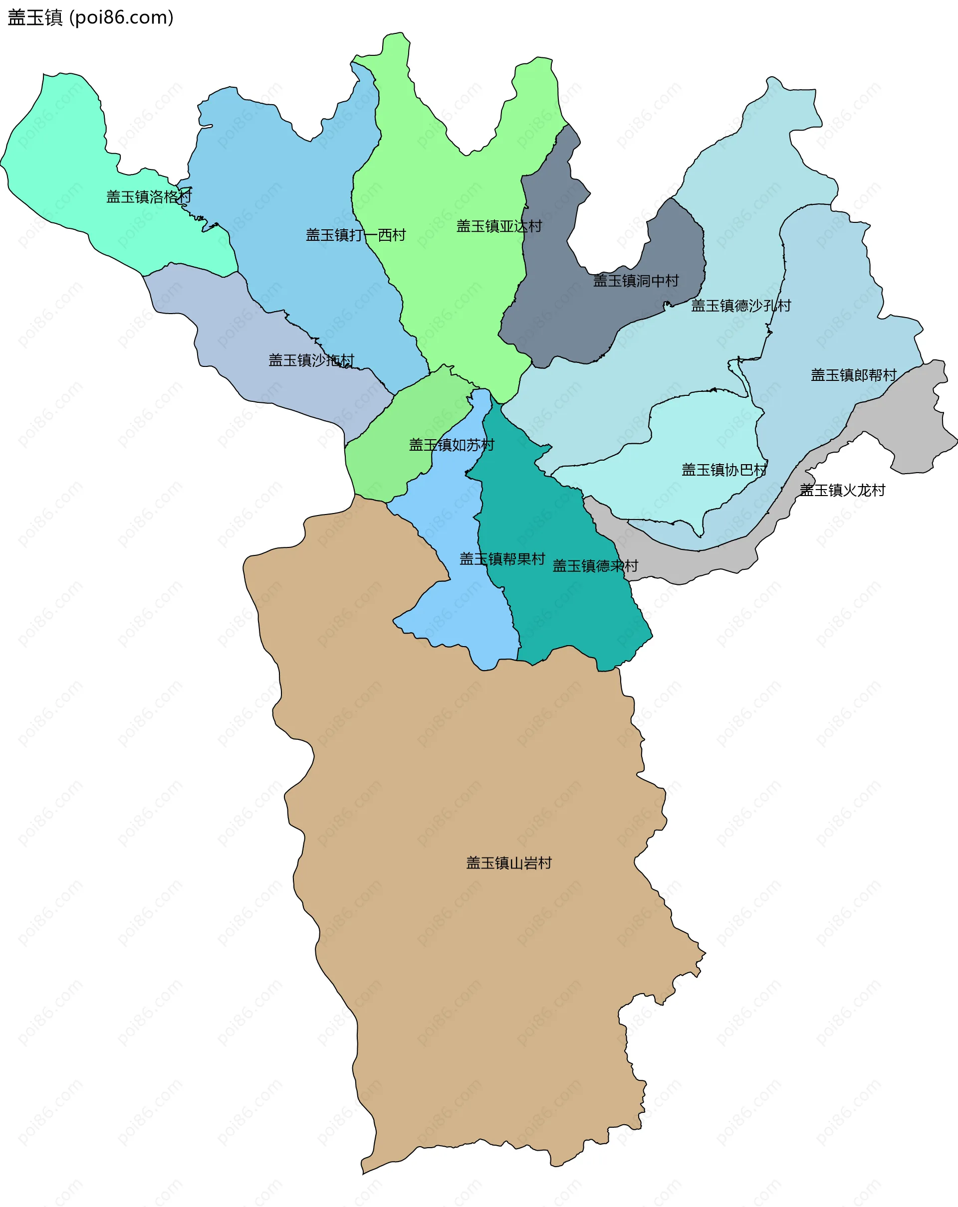 盖玉镇边界地图(五级行政区划)