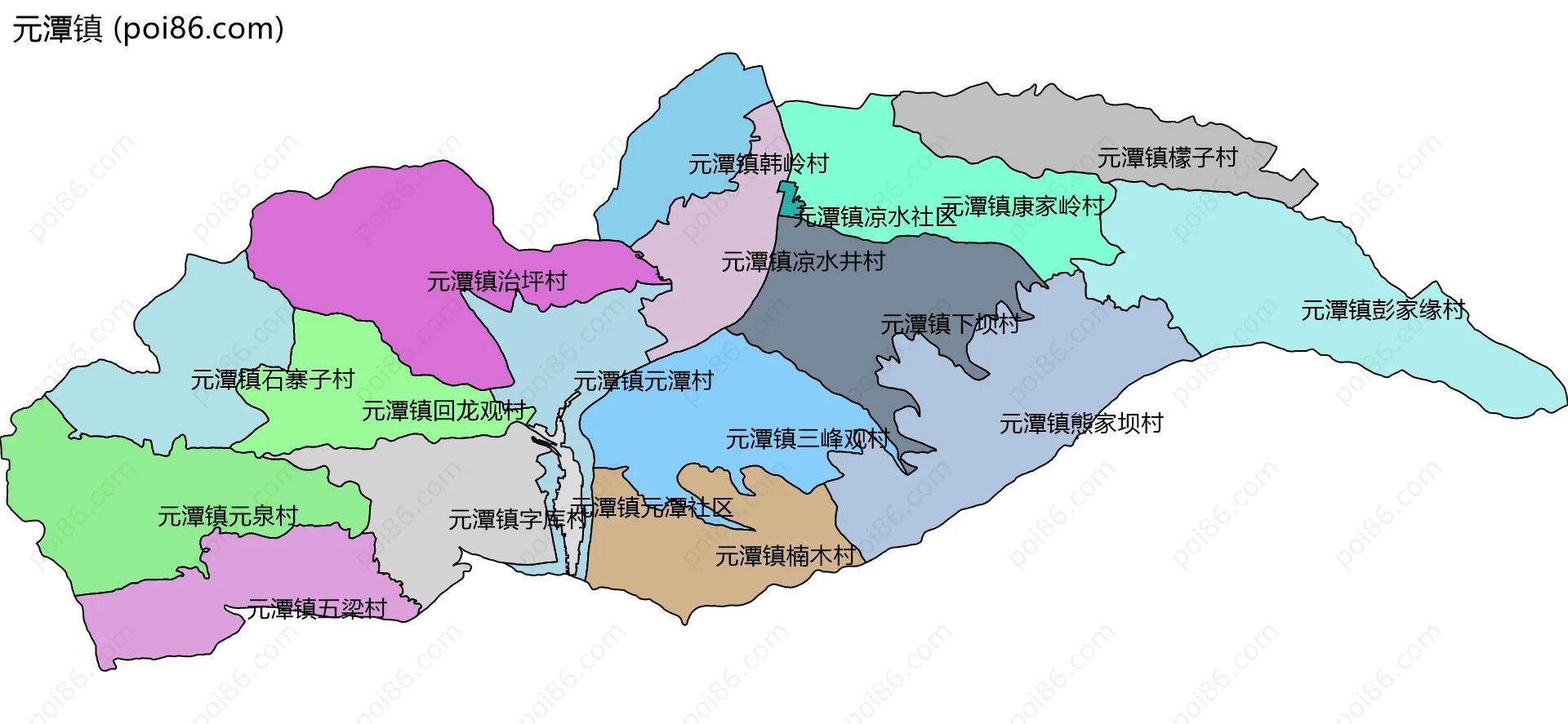 元潭镇边界地图(五级行政区划)