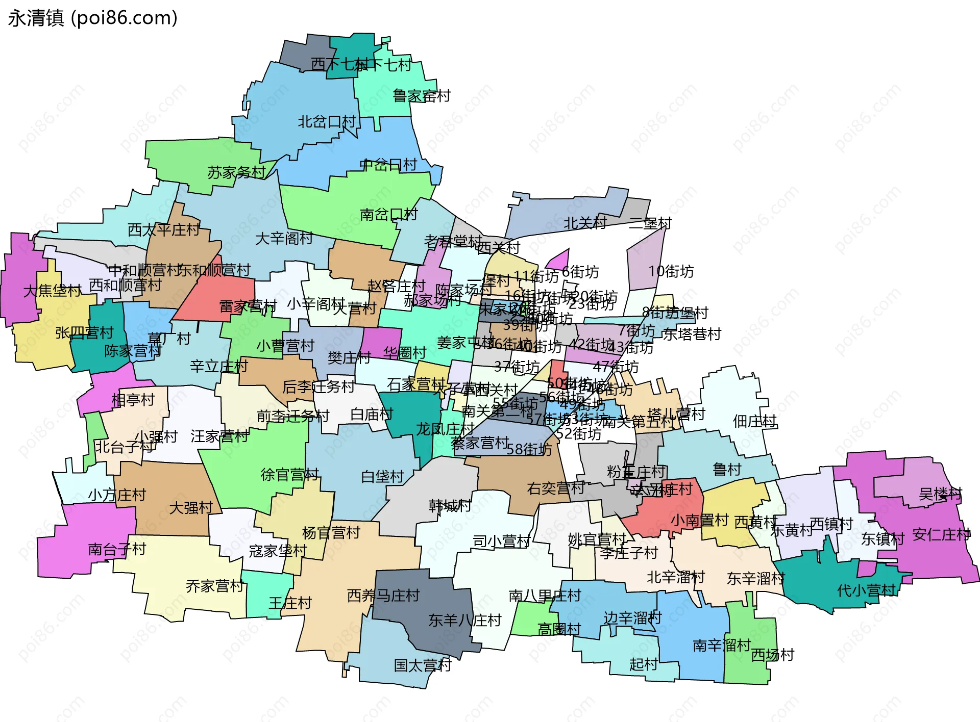 永清镇边界地图(五级行政区划)