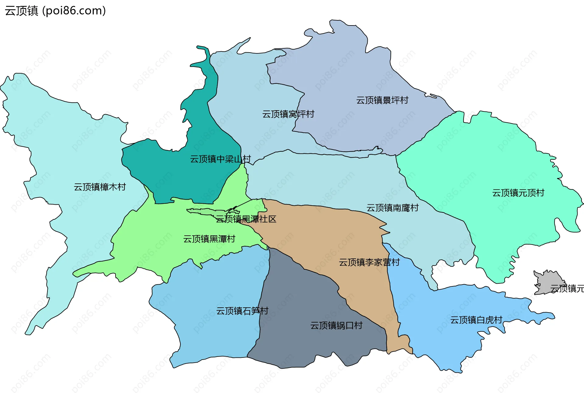 云顶镇边界地图(五级行政区划)