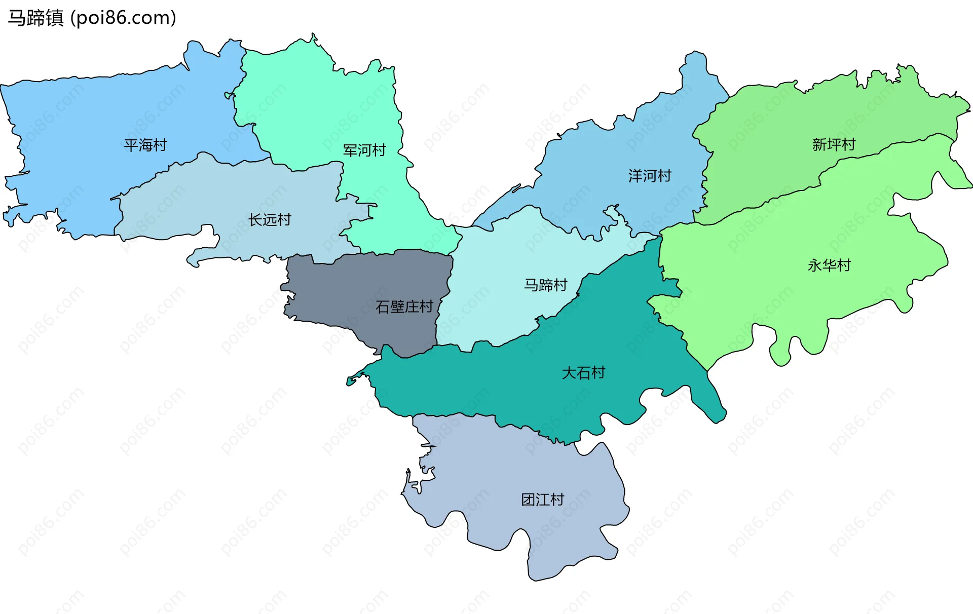 马蹄镇边界地图(五级行政区划)