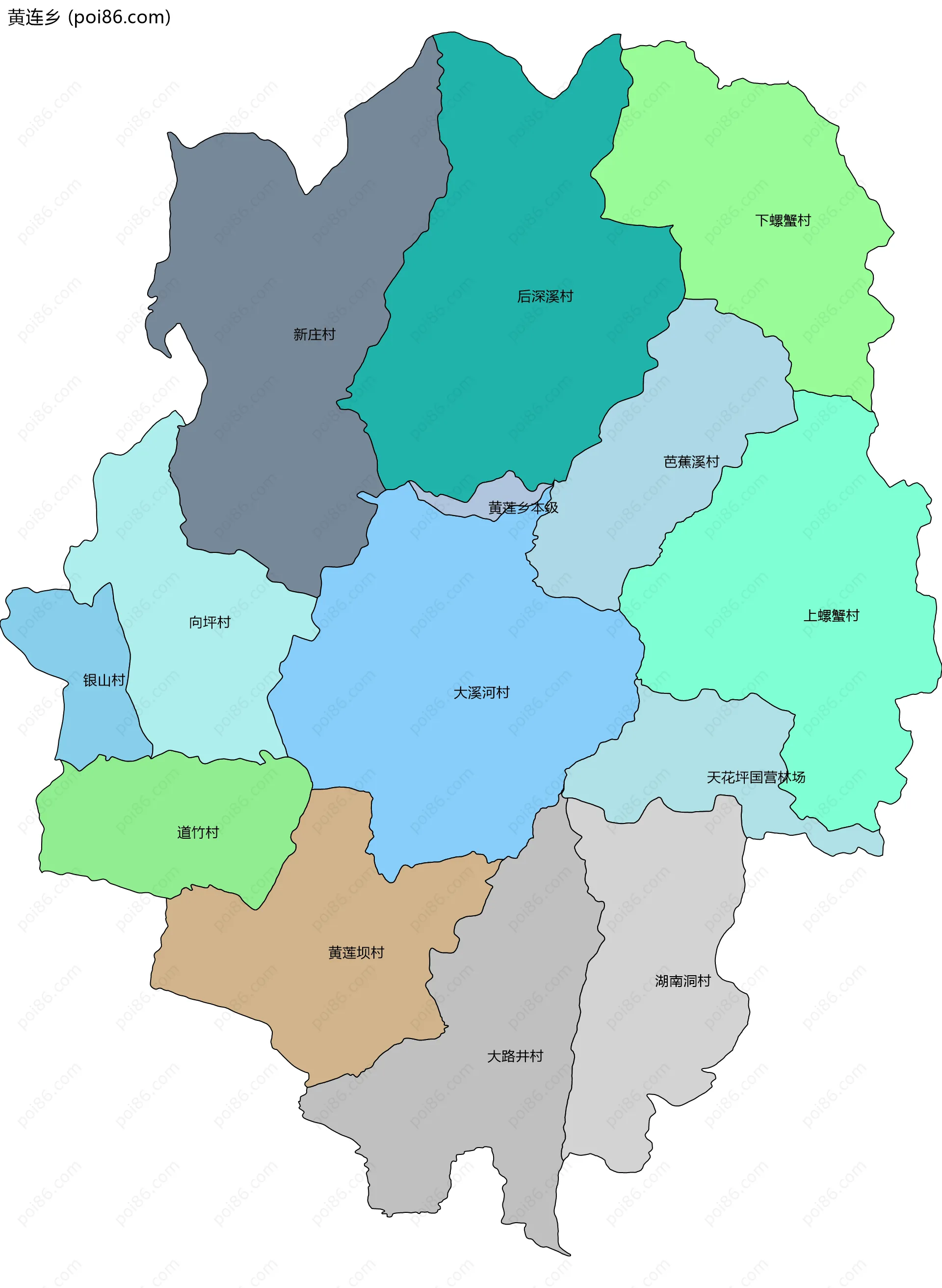 黄连乡边界地图(五级行政区划)