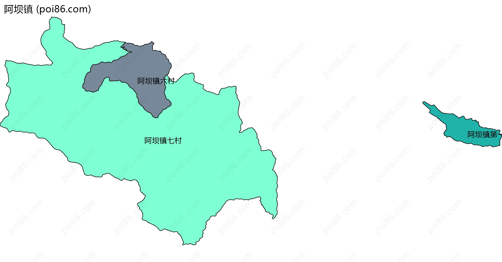 阿坝镇边界地图(五级行政区划)