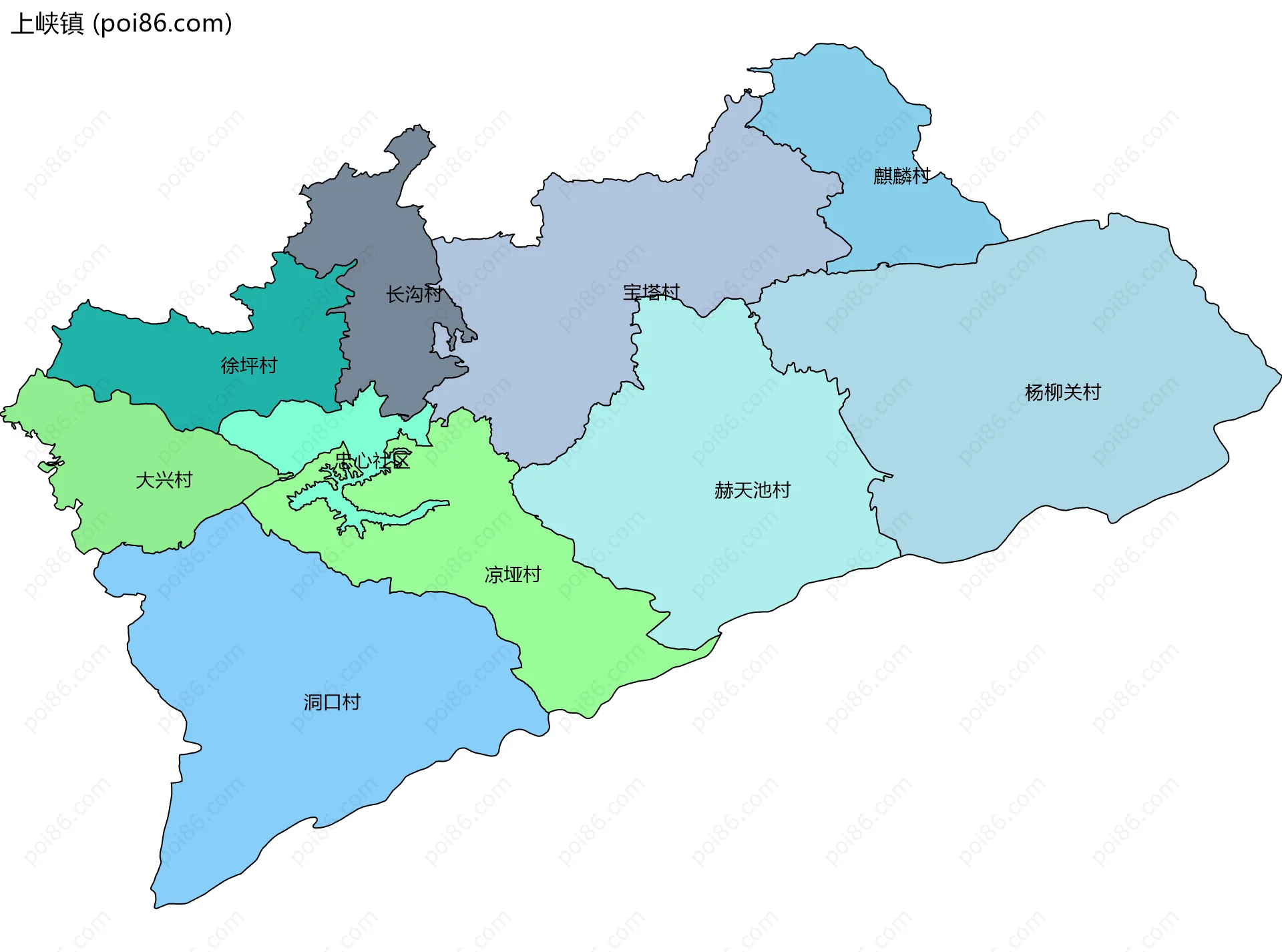 上峡镇边界地图(五级行政区划)