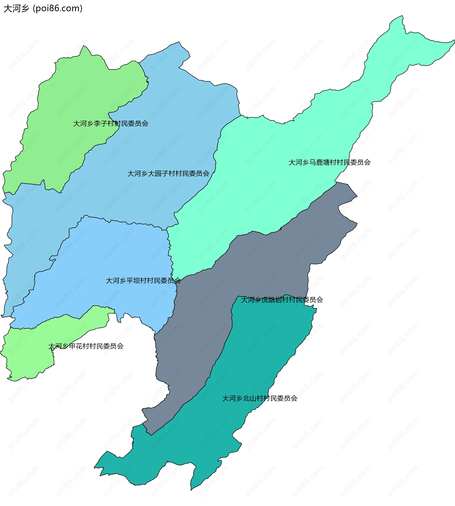 大河乡边界地图(五级行政区划)