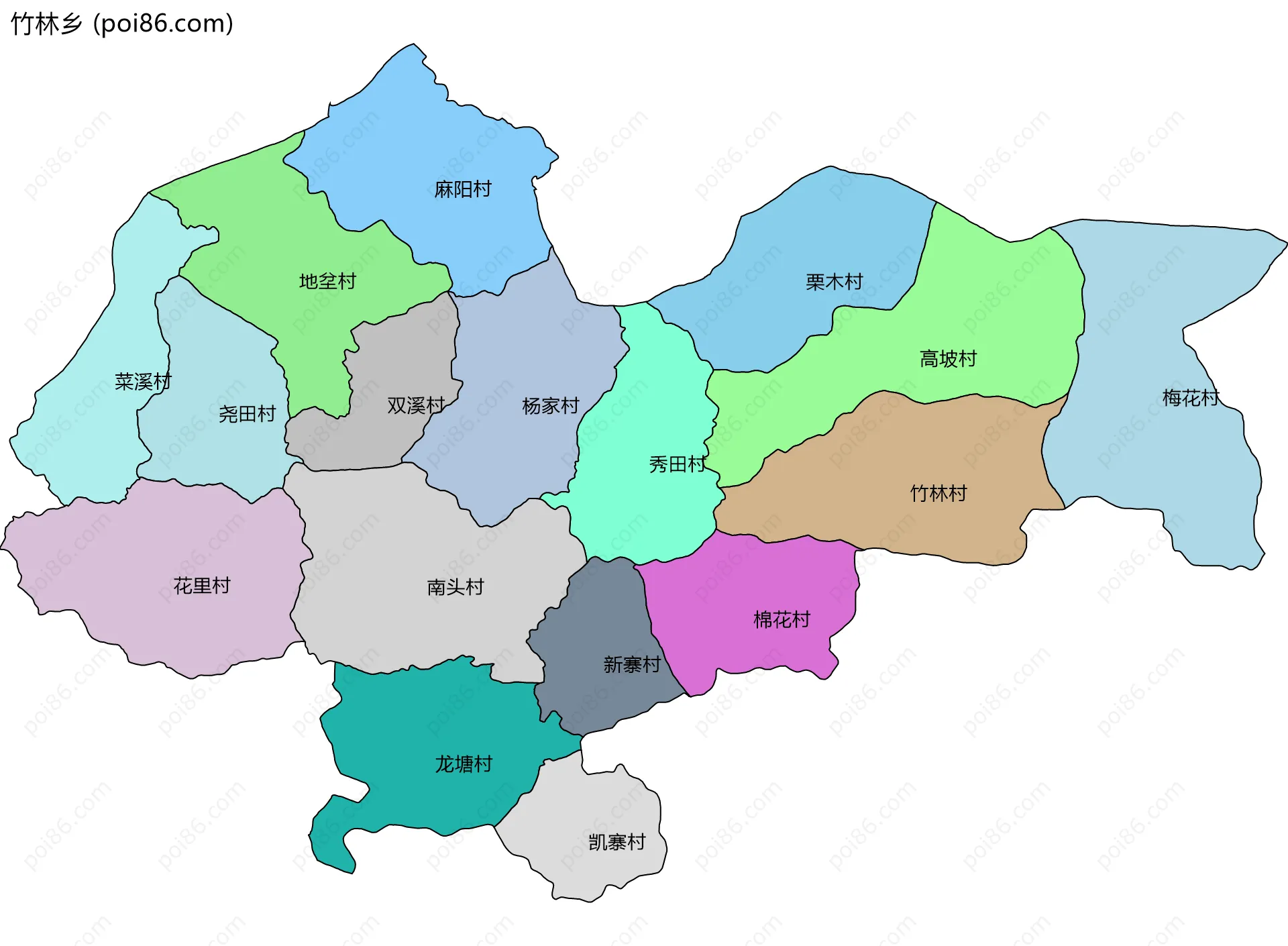 竹林乡边界地图(五级行政区划)