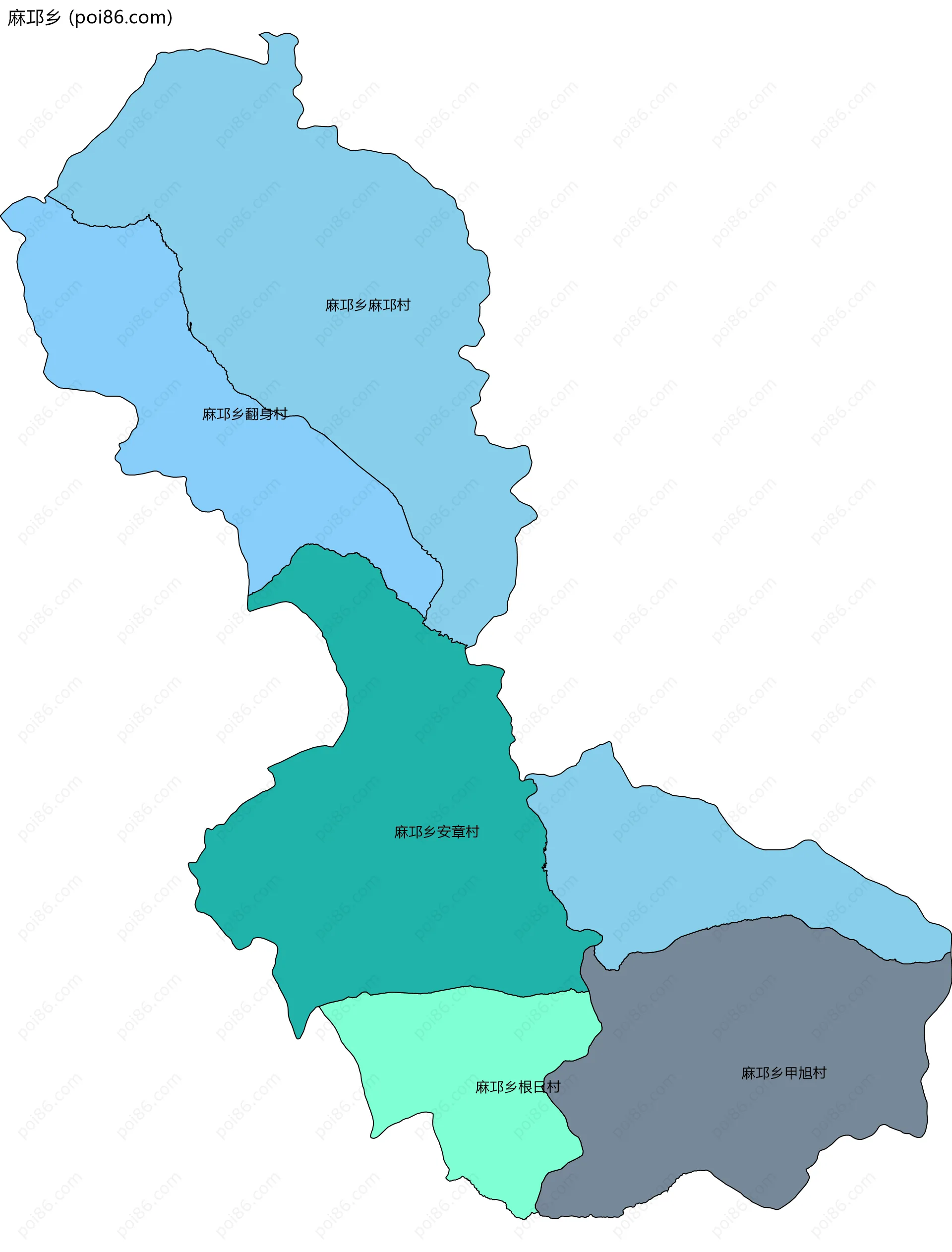 麻邛乡边界地图(五级行政区划)