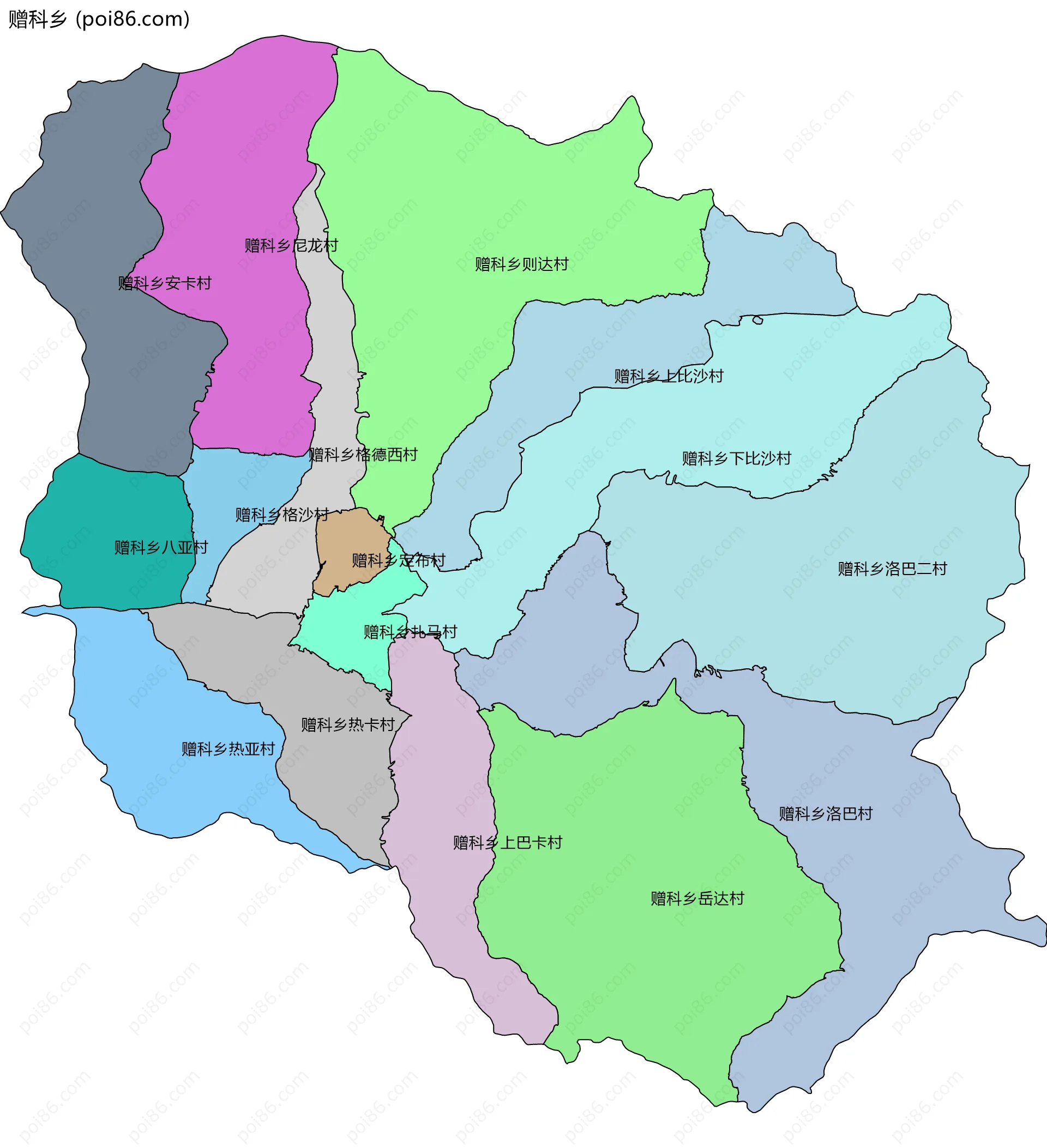 赠科乡边界地图(五级行政区划)