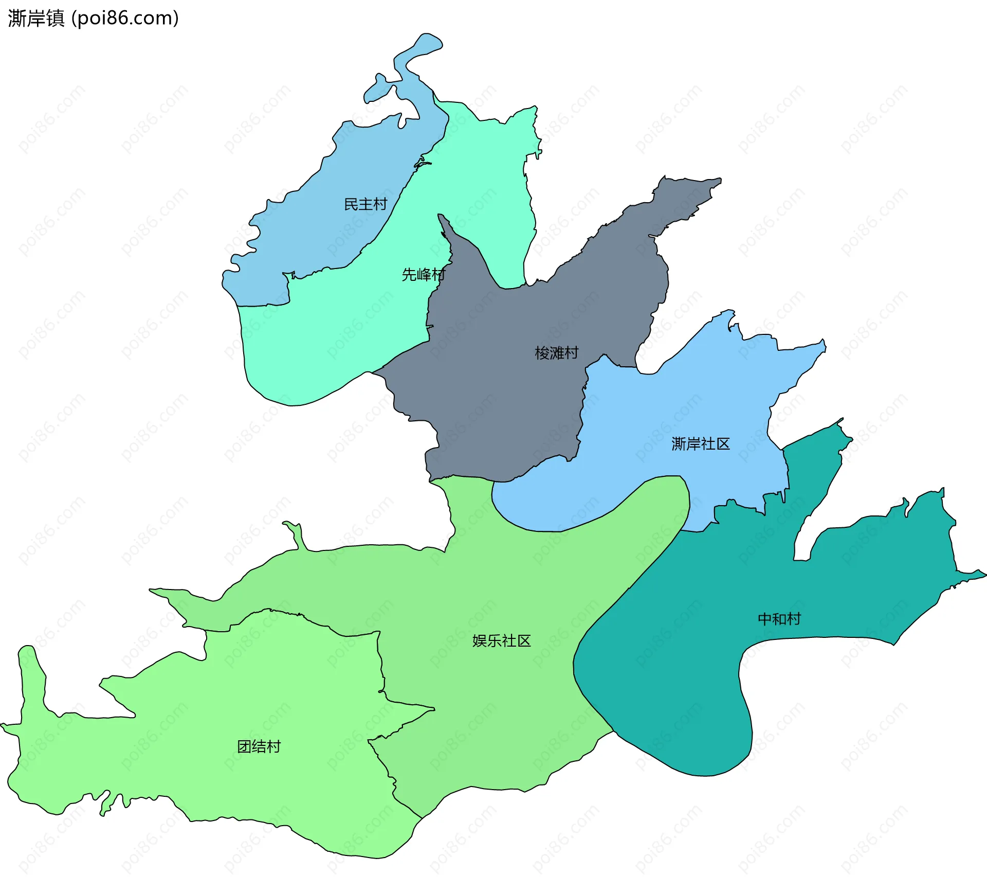 澌岸镇边界地图(五级行政区划)