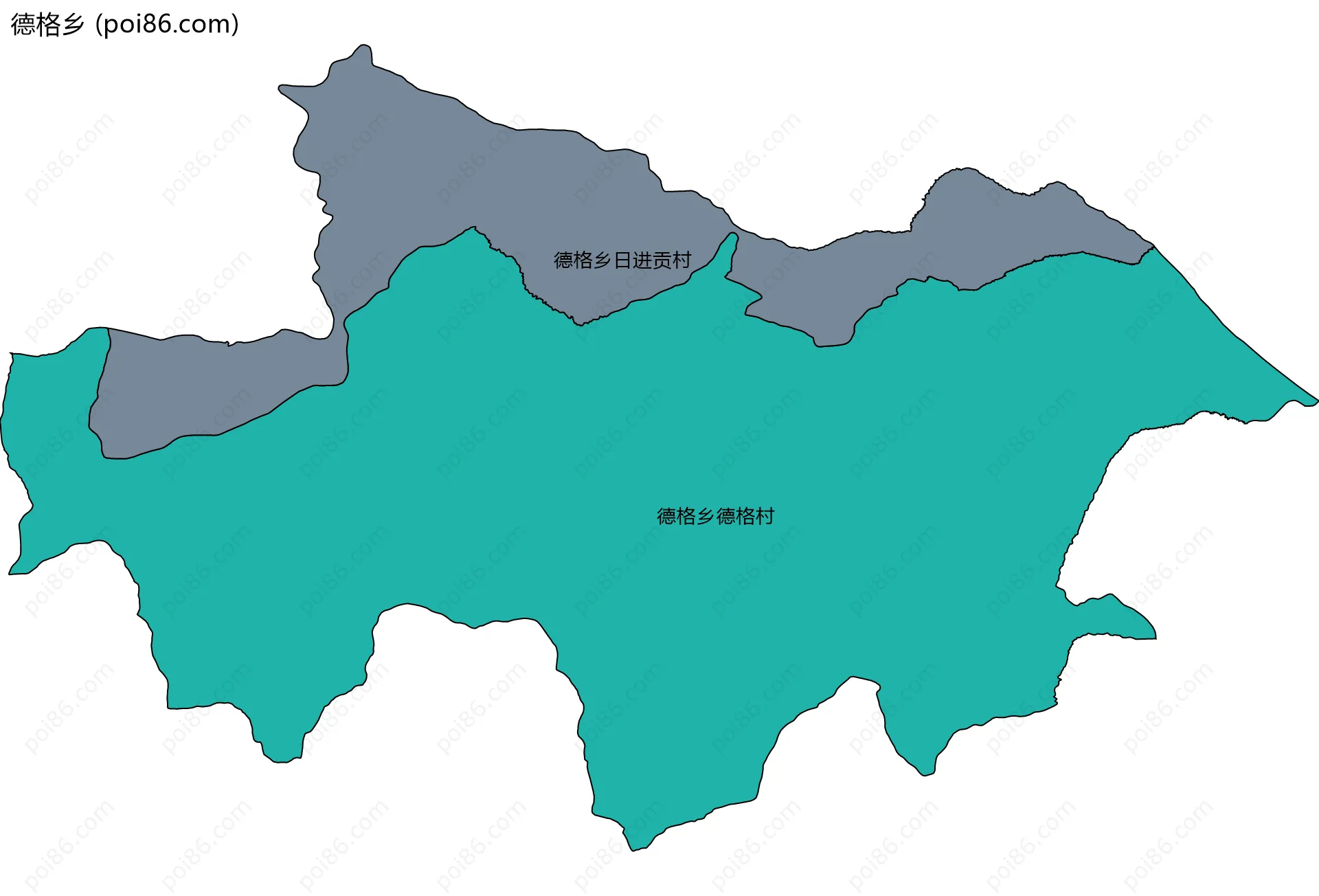 德格乡边界地图(五级行政区划)