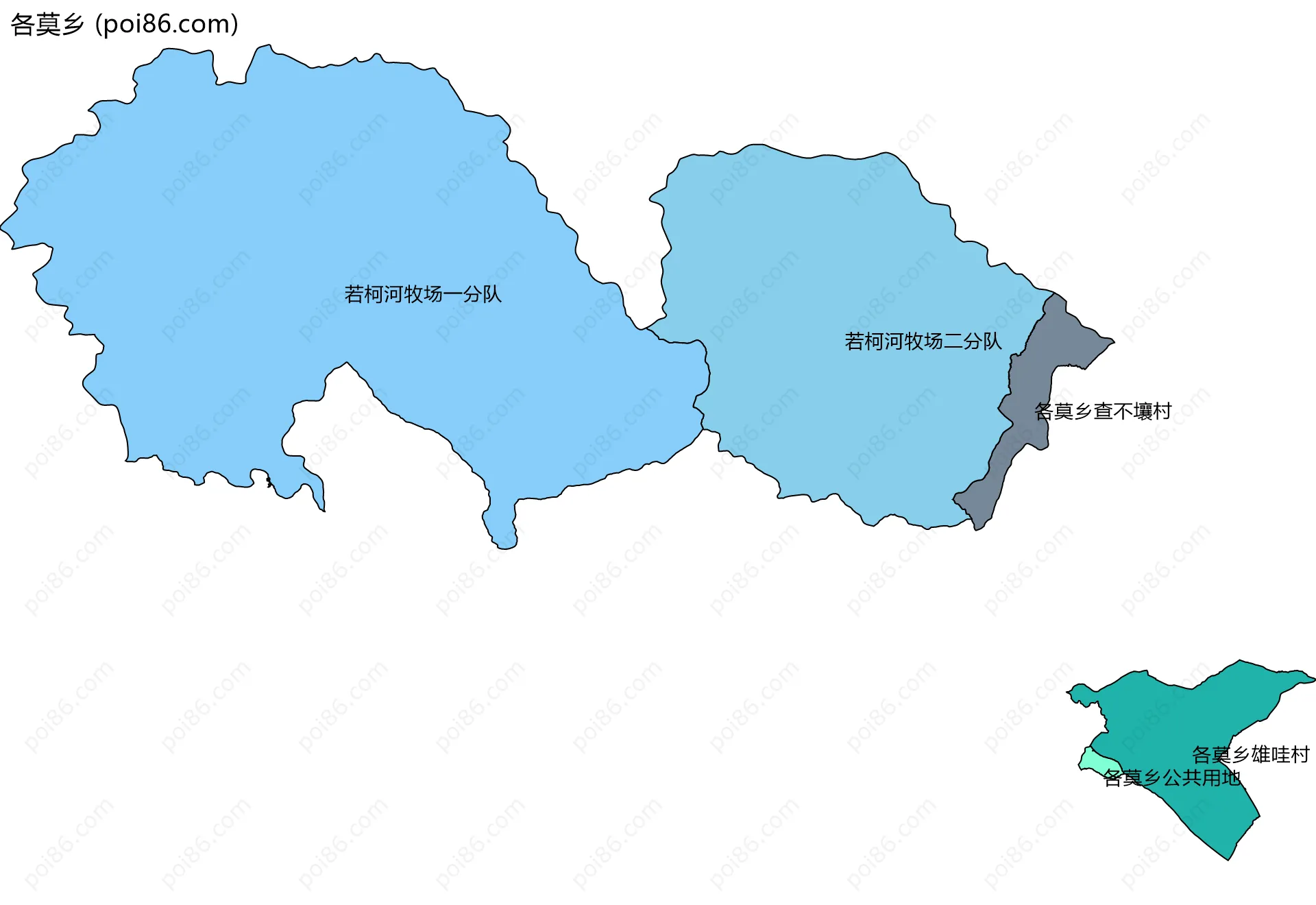 各莫乡边界地图(五级行政区划)