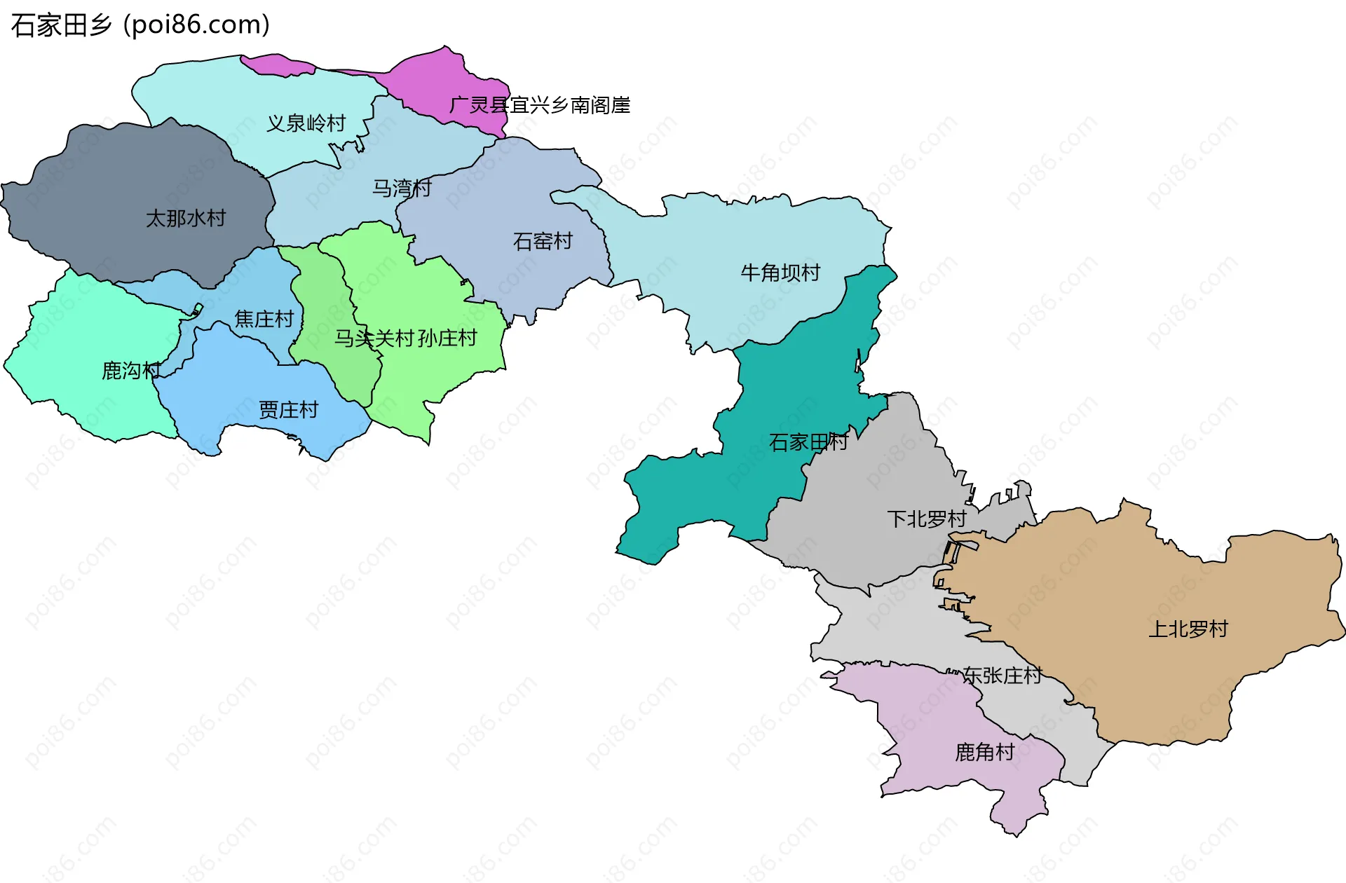 石家田乡边界地图(五级行政区划)