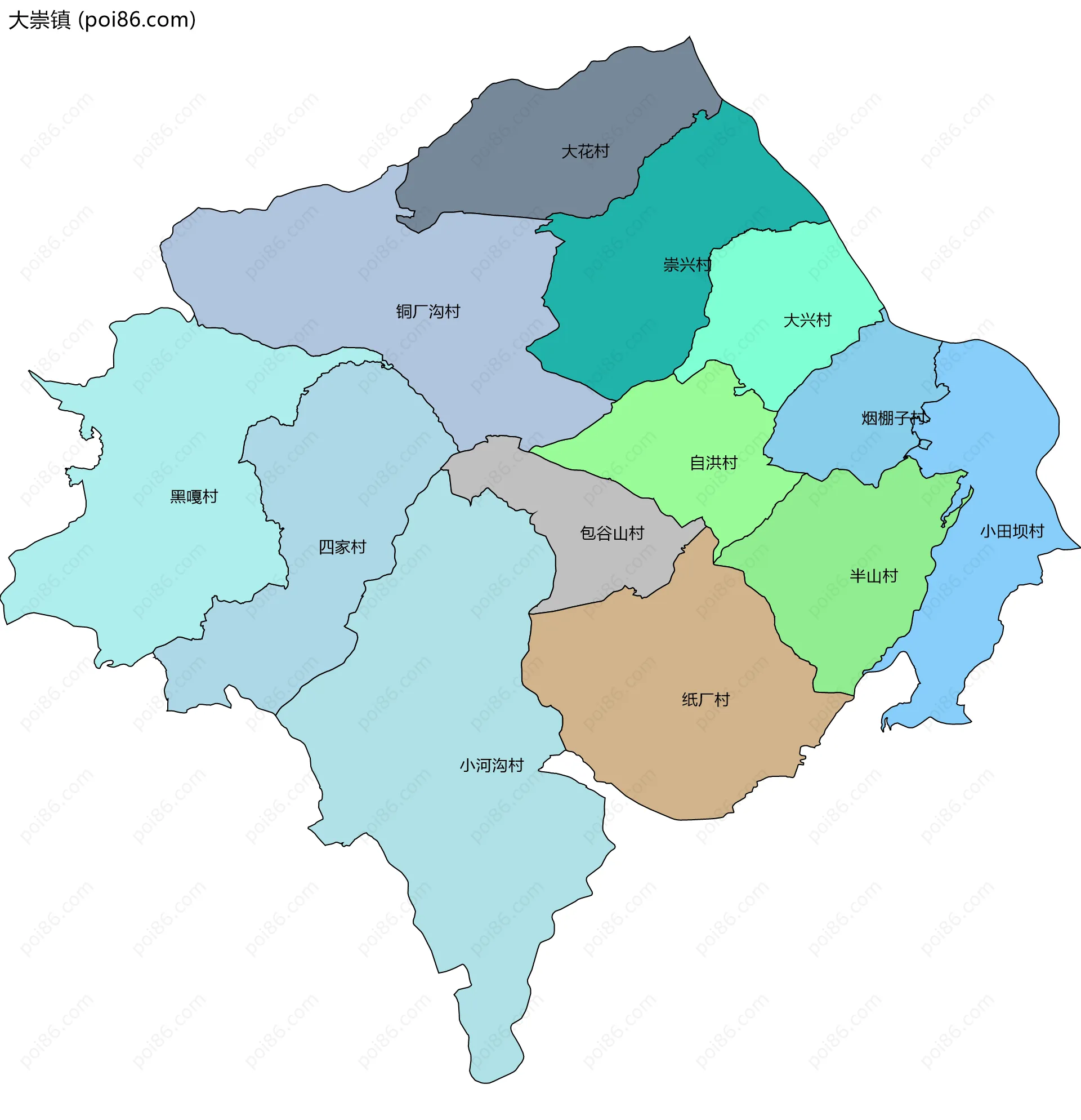 大崇镇边界地图(五级行政区划)