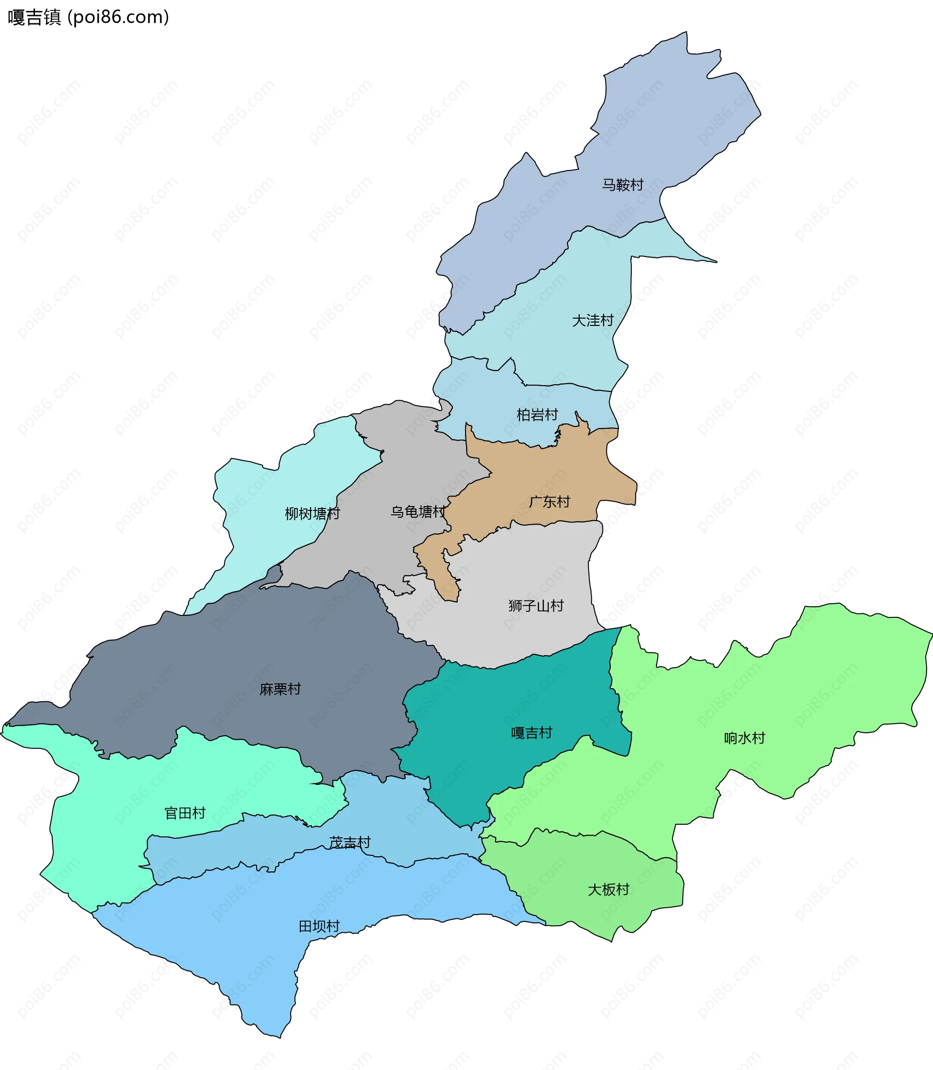 嘎吉镇边界地图(五级行政区划)