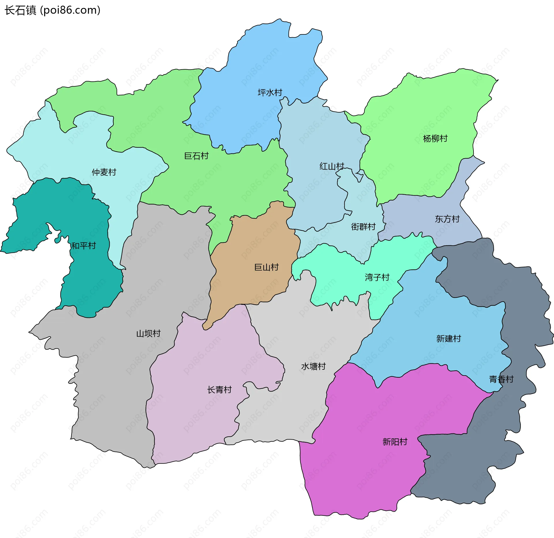 长石镇边界地图(五级行政区划)