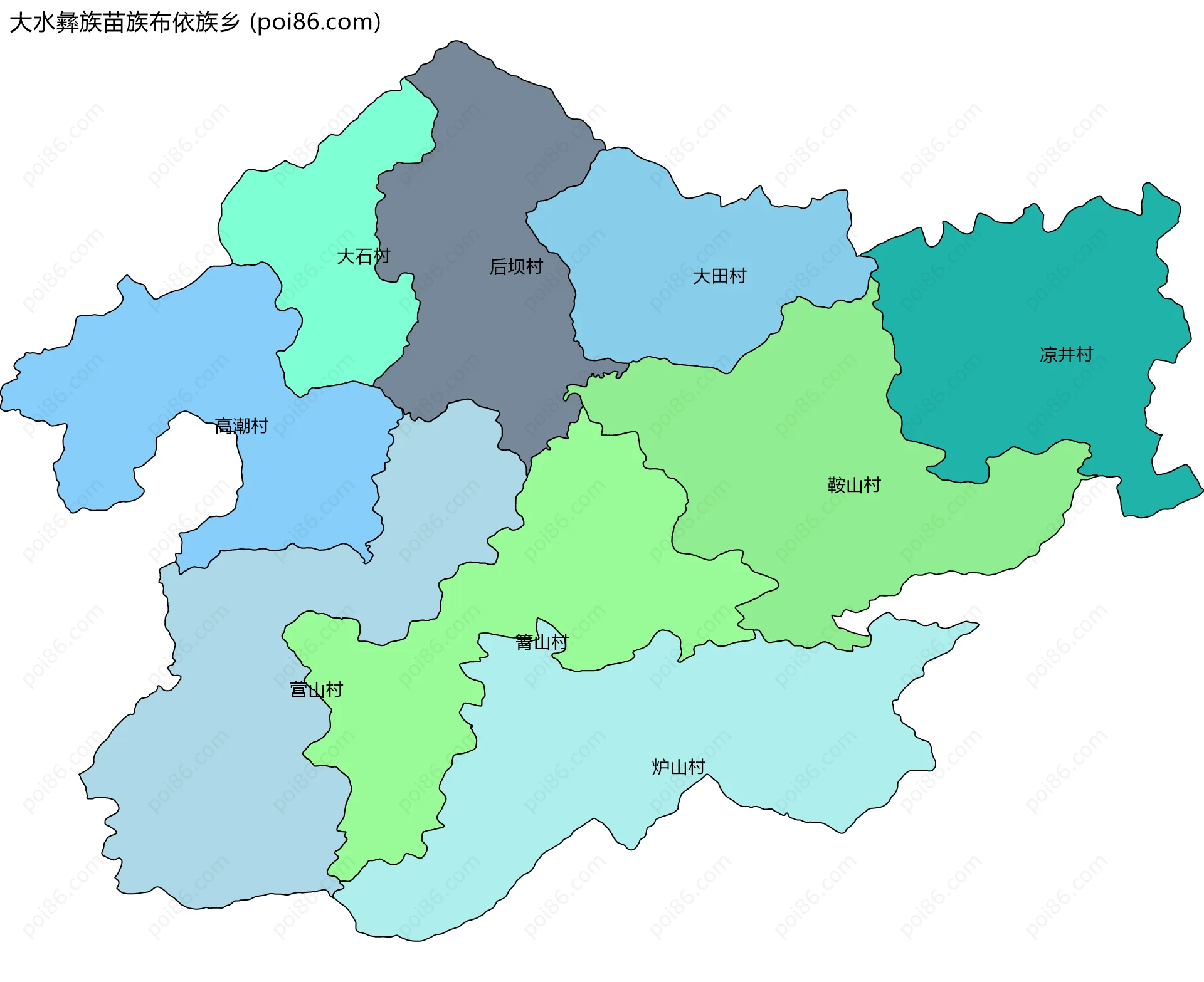 大水彝族苗族布依族乡边界地图(五级行政区划)