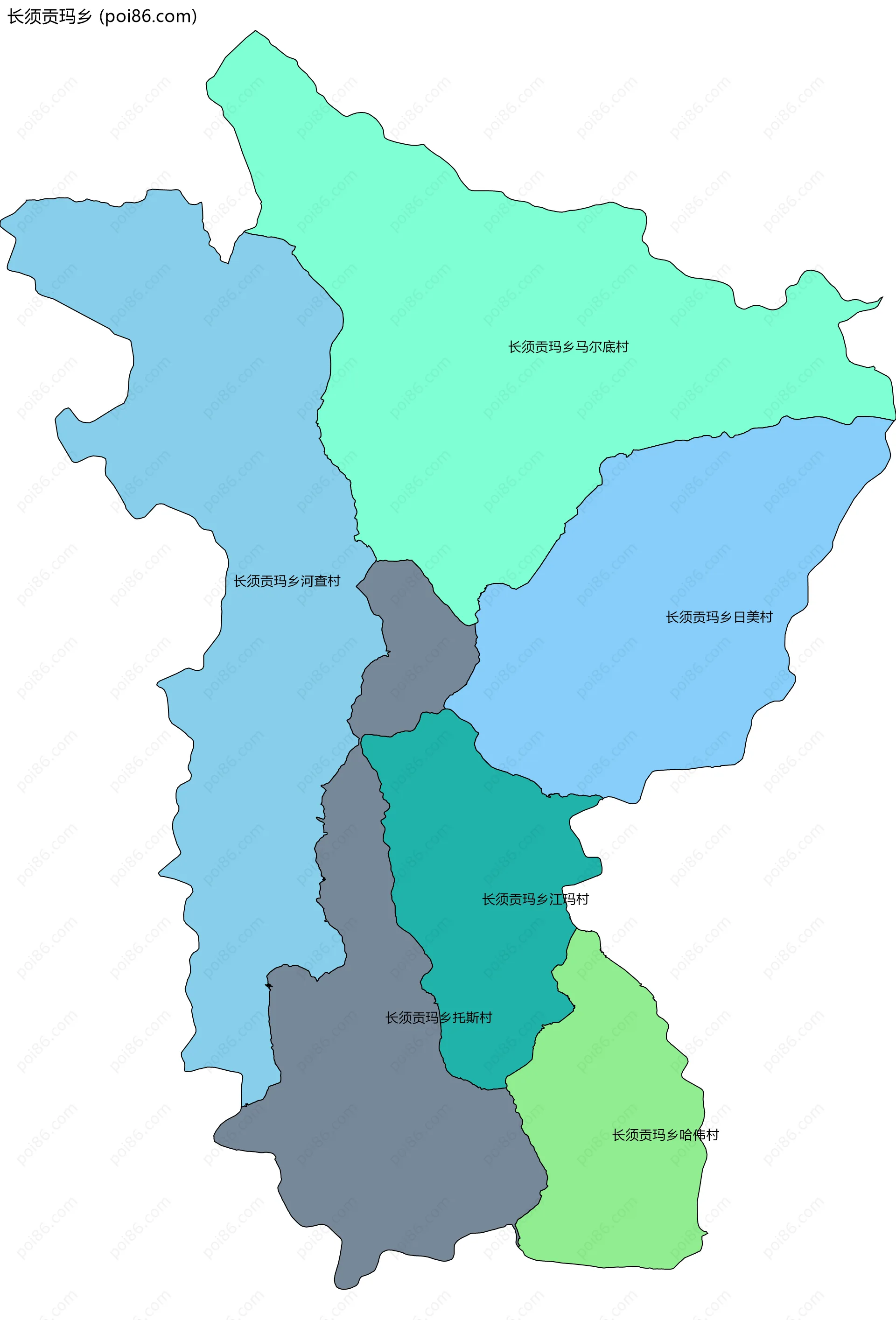 长须贡玛乡边界地图(五级行政区划)