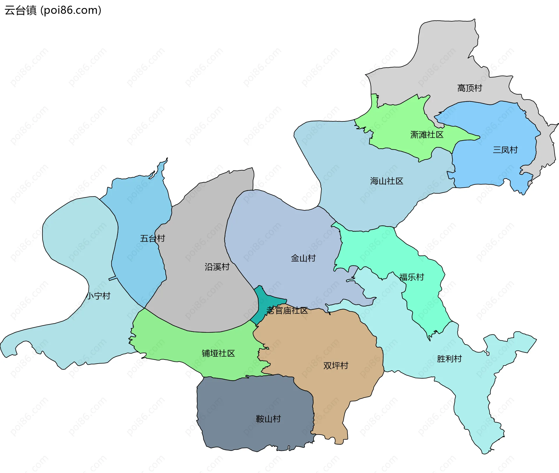 云台镇边界地图(五级行政区划)