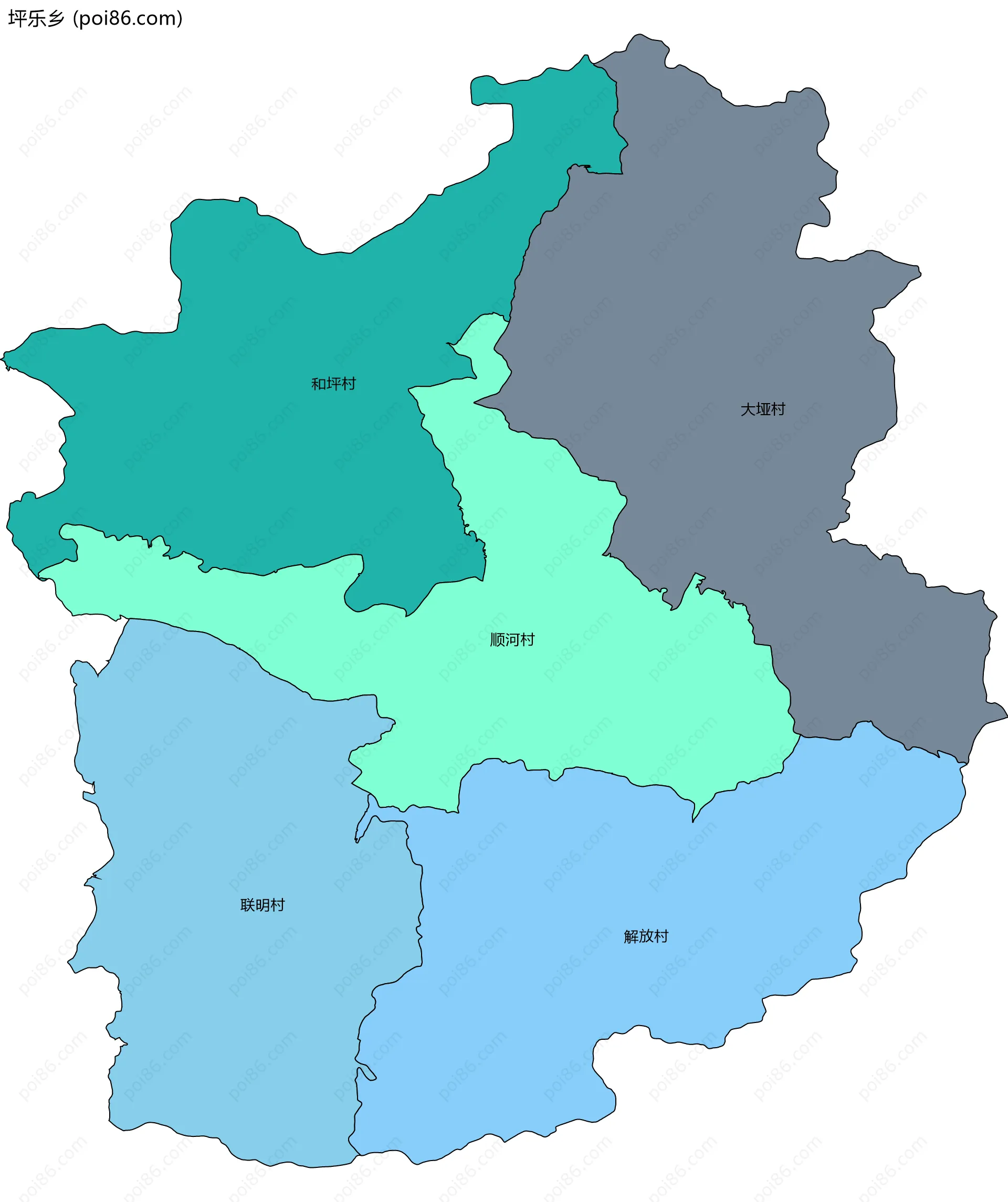 坪乐乡边界地图(五级行政区划)