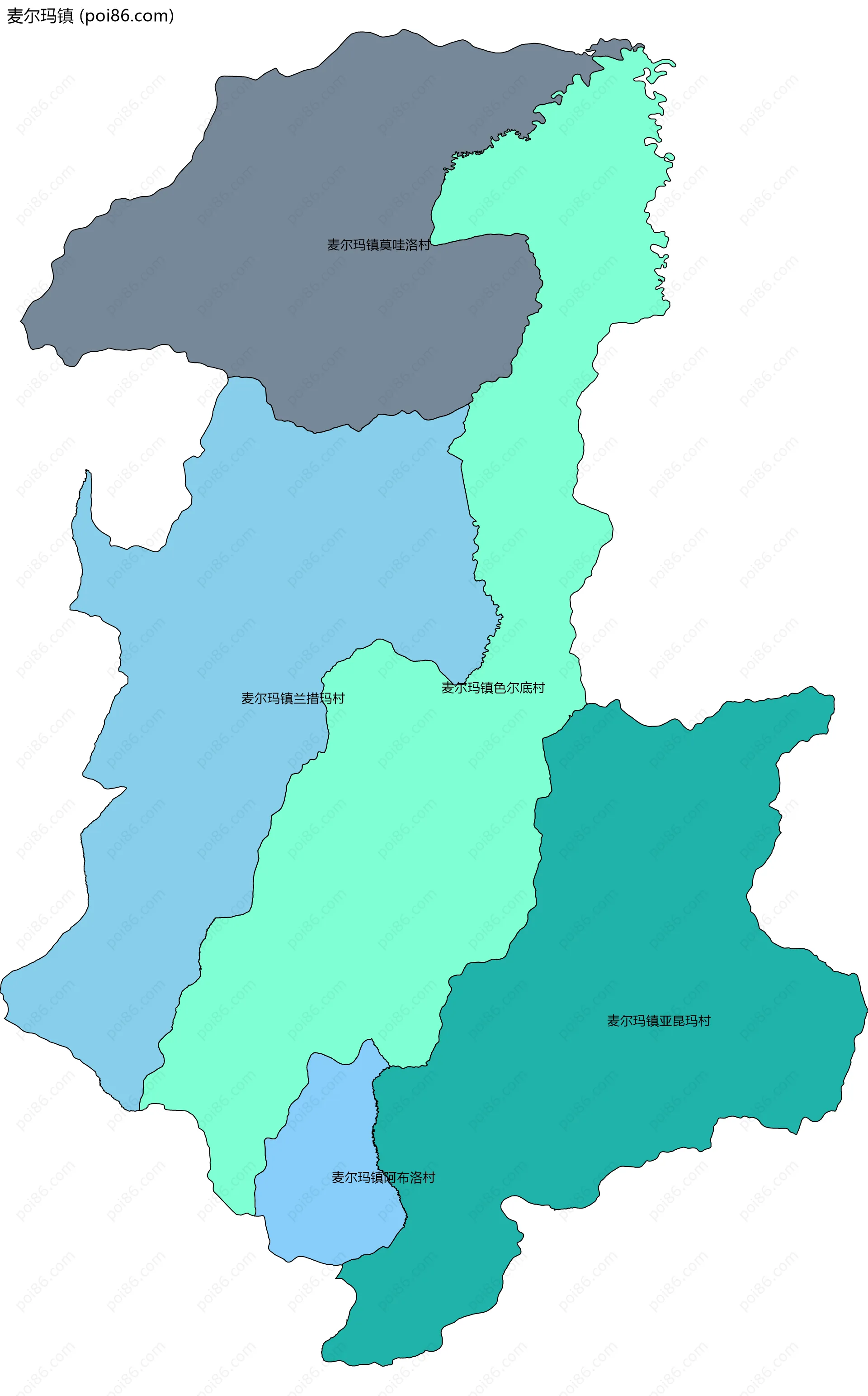 麦尔玛镇边界地图(五级行政区划)