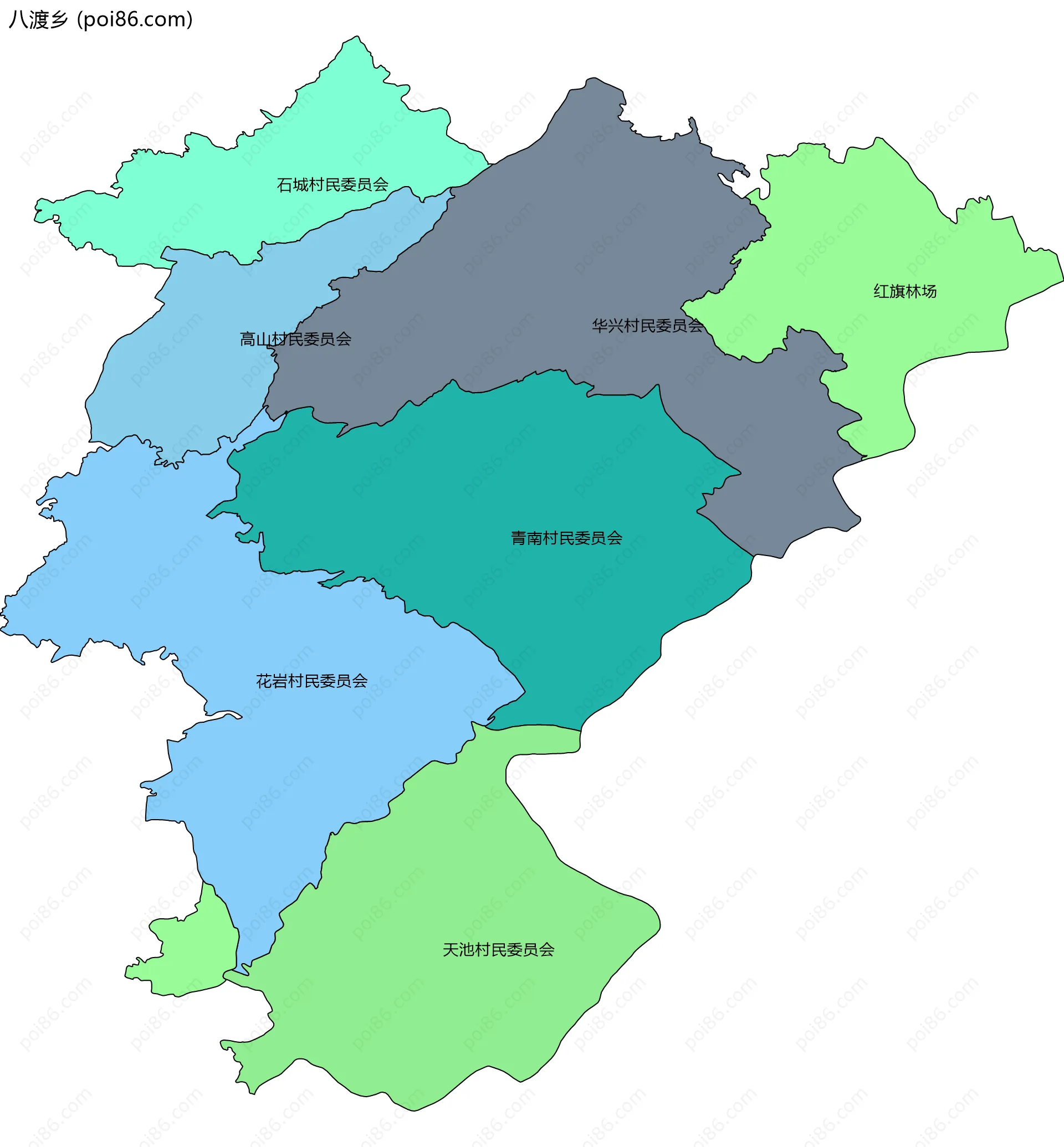 八渡乡边界地图(五级行政区划)