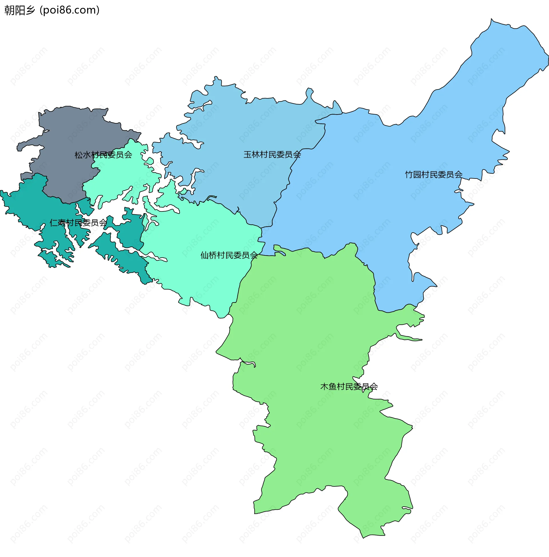 朝阳乡边界地图(五级行政区划)