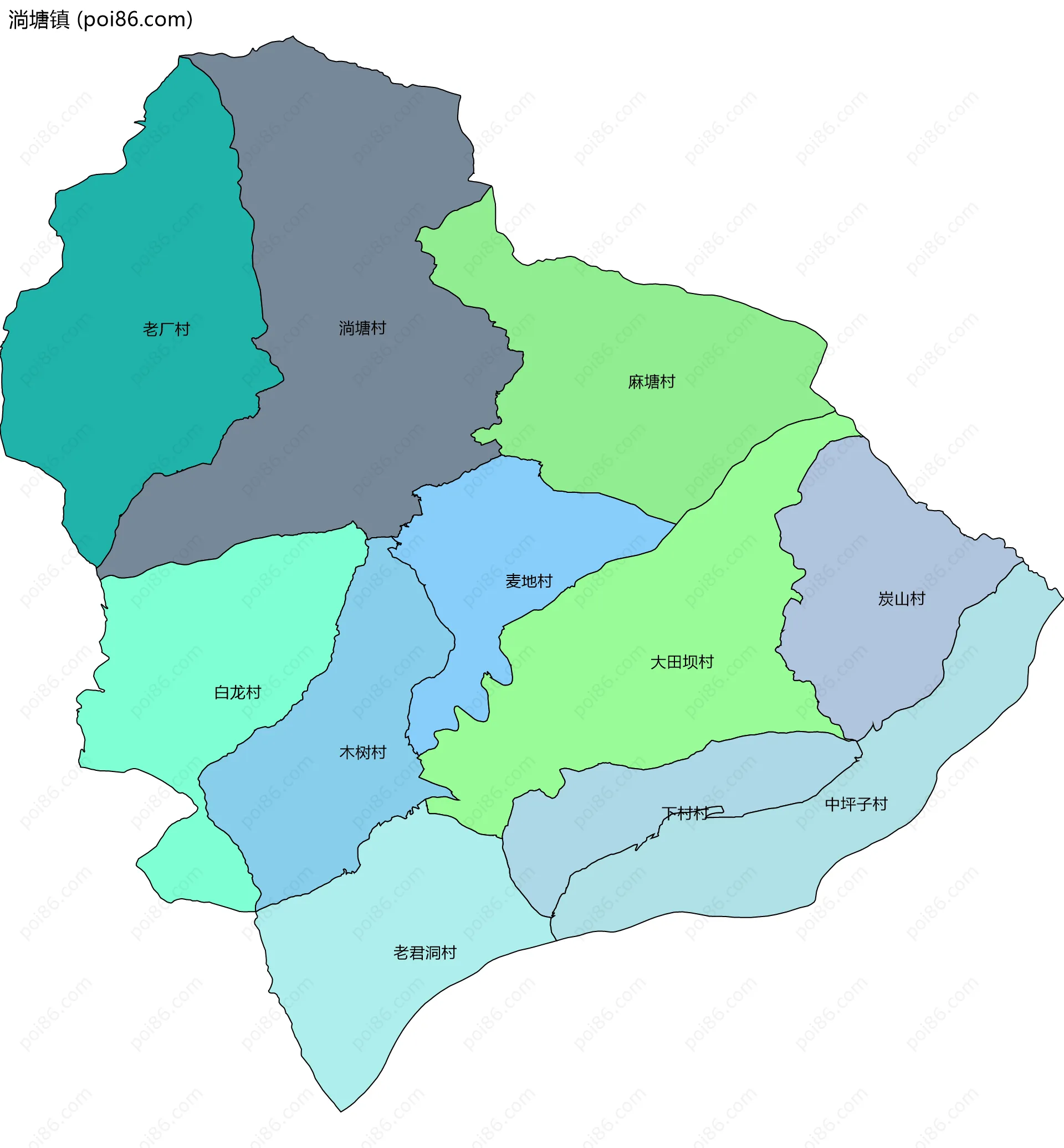 淌塘镇边界地图(五级行政区划)