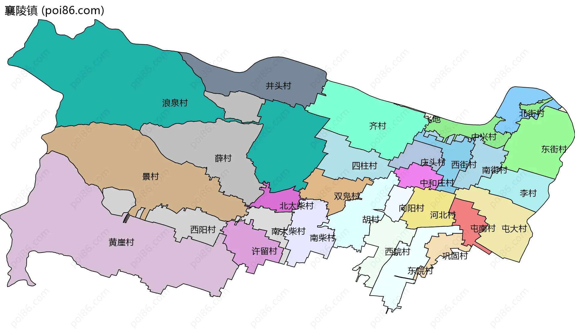 襄陵镇边界地图(五级行政区划)